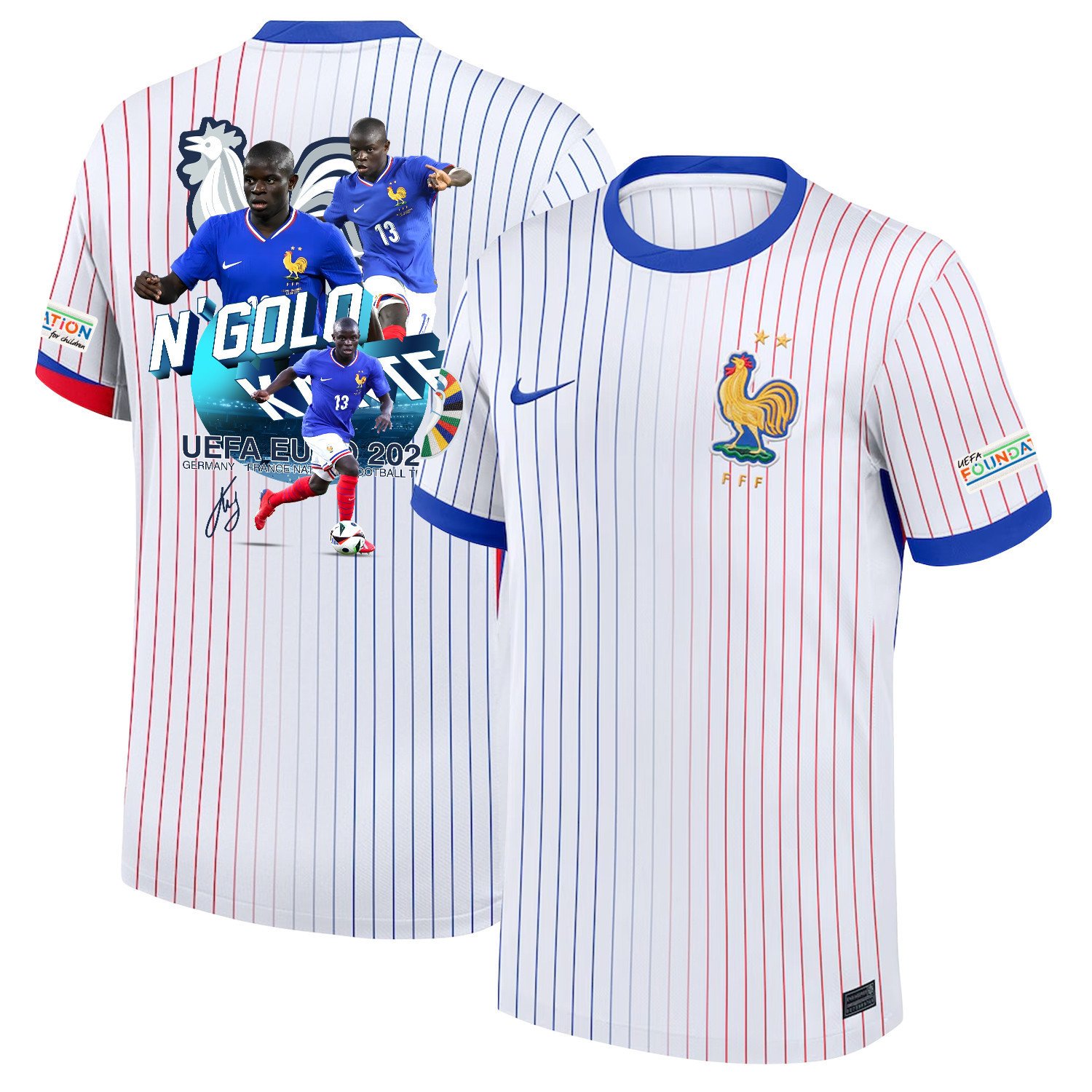 N'Golo Kant 13 Visionary Player France National Team 2024/25 Away Jersey – Euro UEFA Patch – Men, White