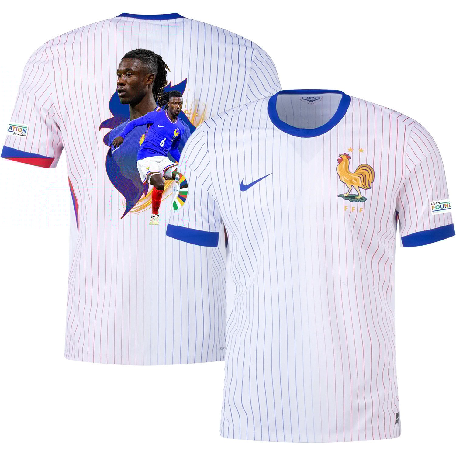 Eduardo Camavinga 6 Game-changer France National Team 2024/25 Away Jersey – Euro UEFA Patch – Men, White