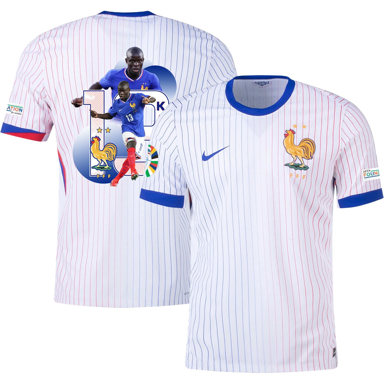 NGolo Kant 13 The Talented Player France National Team 2024/25 Away Jersey – Euro UEFA Patch – Men, White
