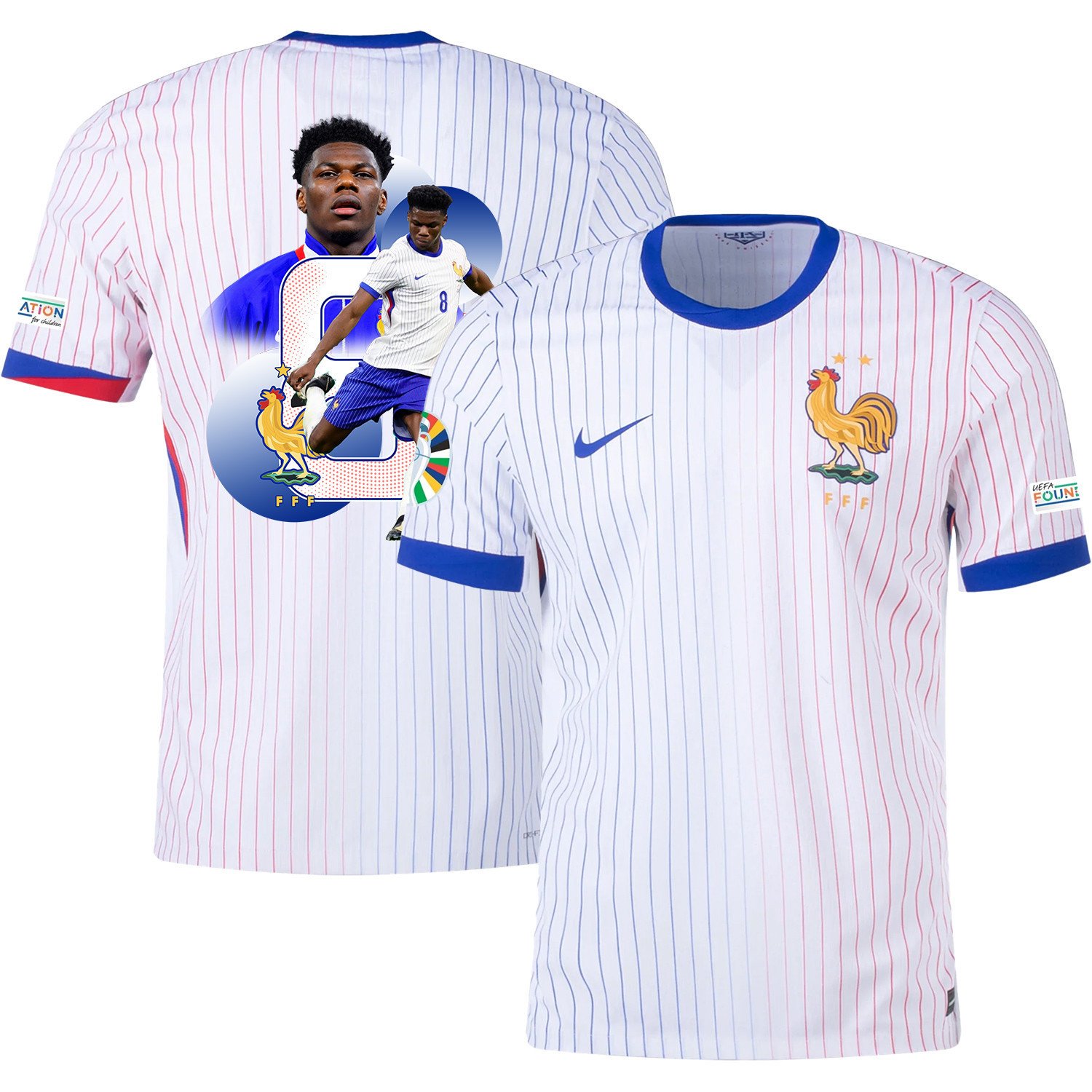 Aurlien Tchouamni 8 The Skilled Midfielder France National Team 2024/25 Away Jersey – Euro UEFA Patch – Men, White