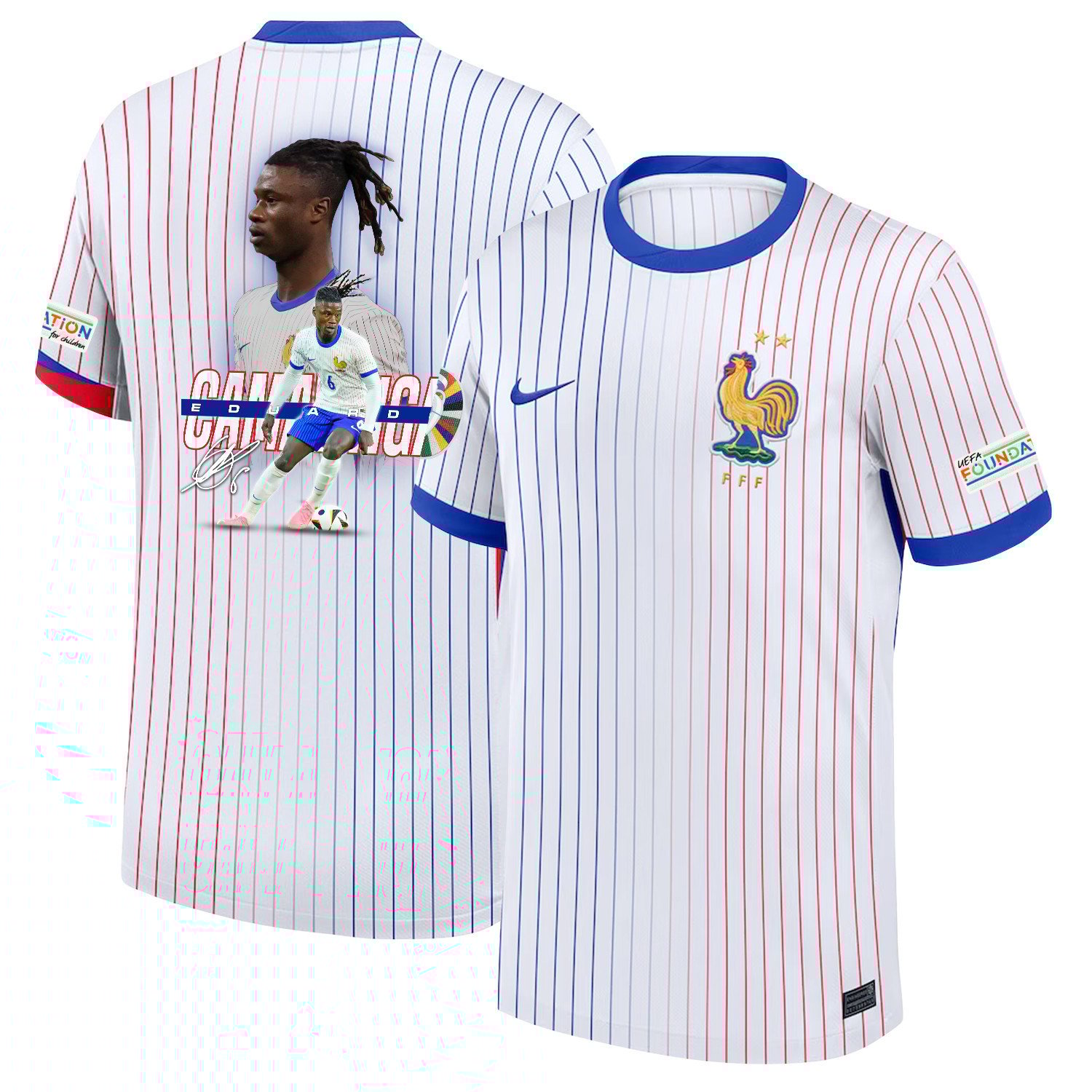 Eduardo Camavinga 6 Visionary Player France National Team 2024/25 Away Jersey – Euro UEFA Patch – Men, White