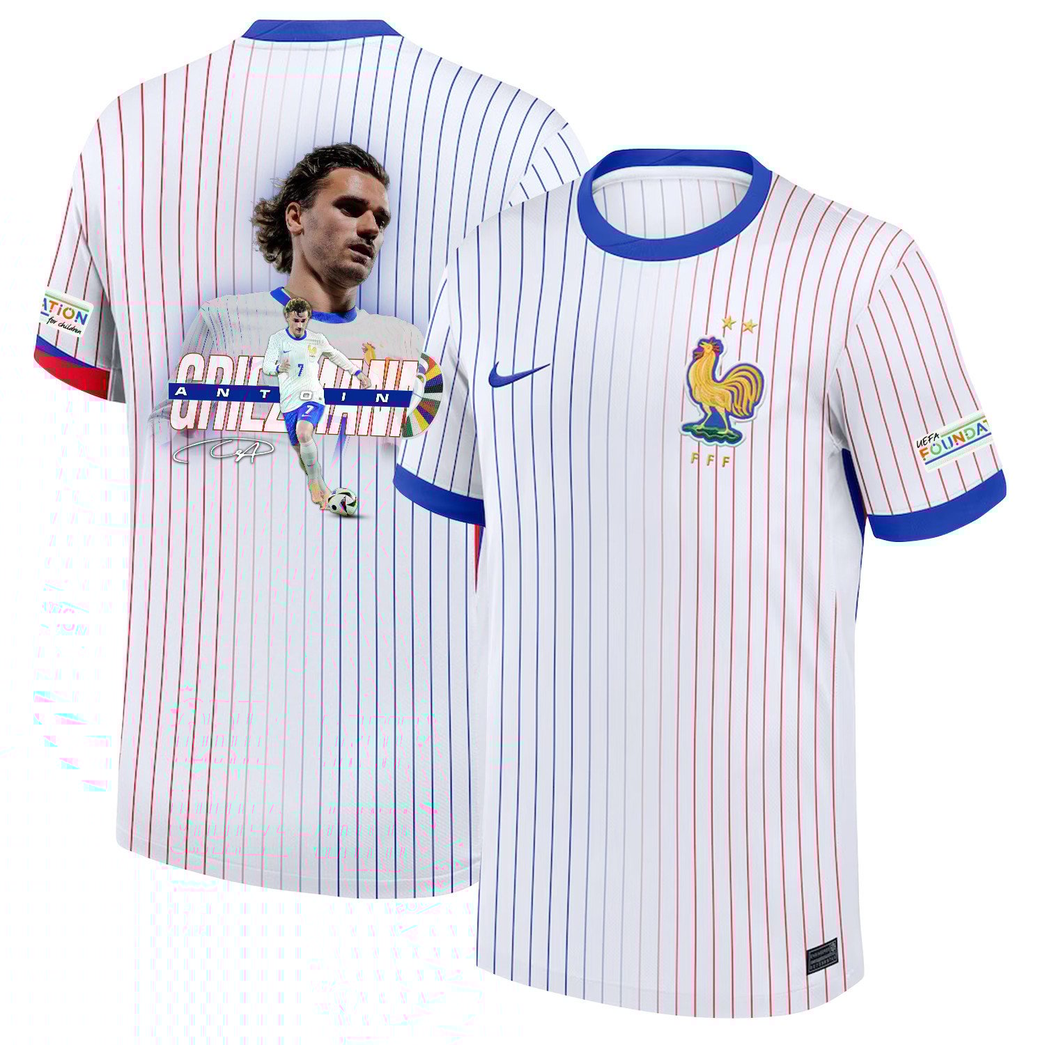 Antoine Griezmann 7 Visionary Player France National Team 2024/25 Away Jersey – Euro UEFA Patch – Men, White