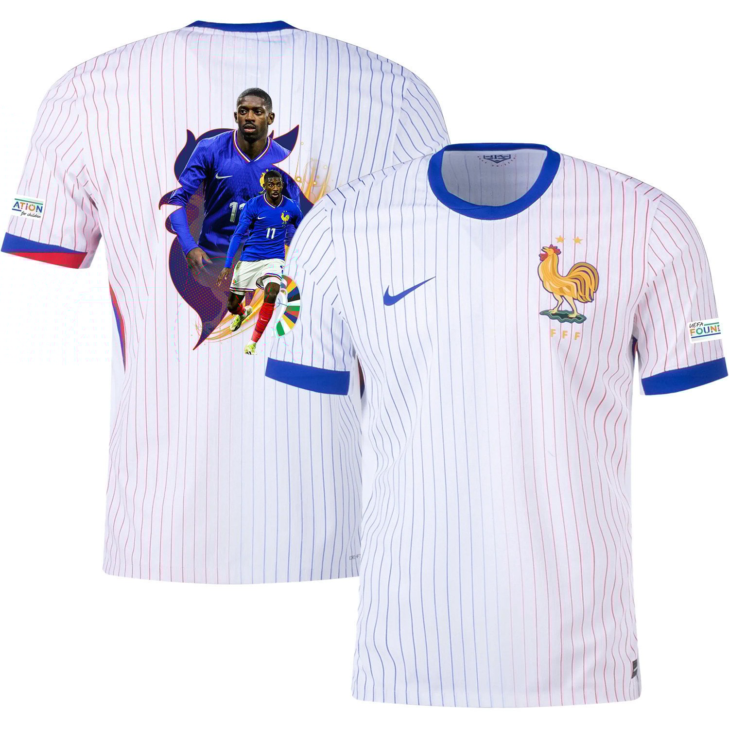 Ousmane Dembl 11 Game-changer France National Team 2024/25 Away Jersey – Euro UEFA Patch – Men, White