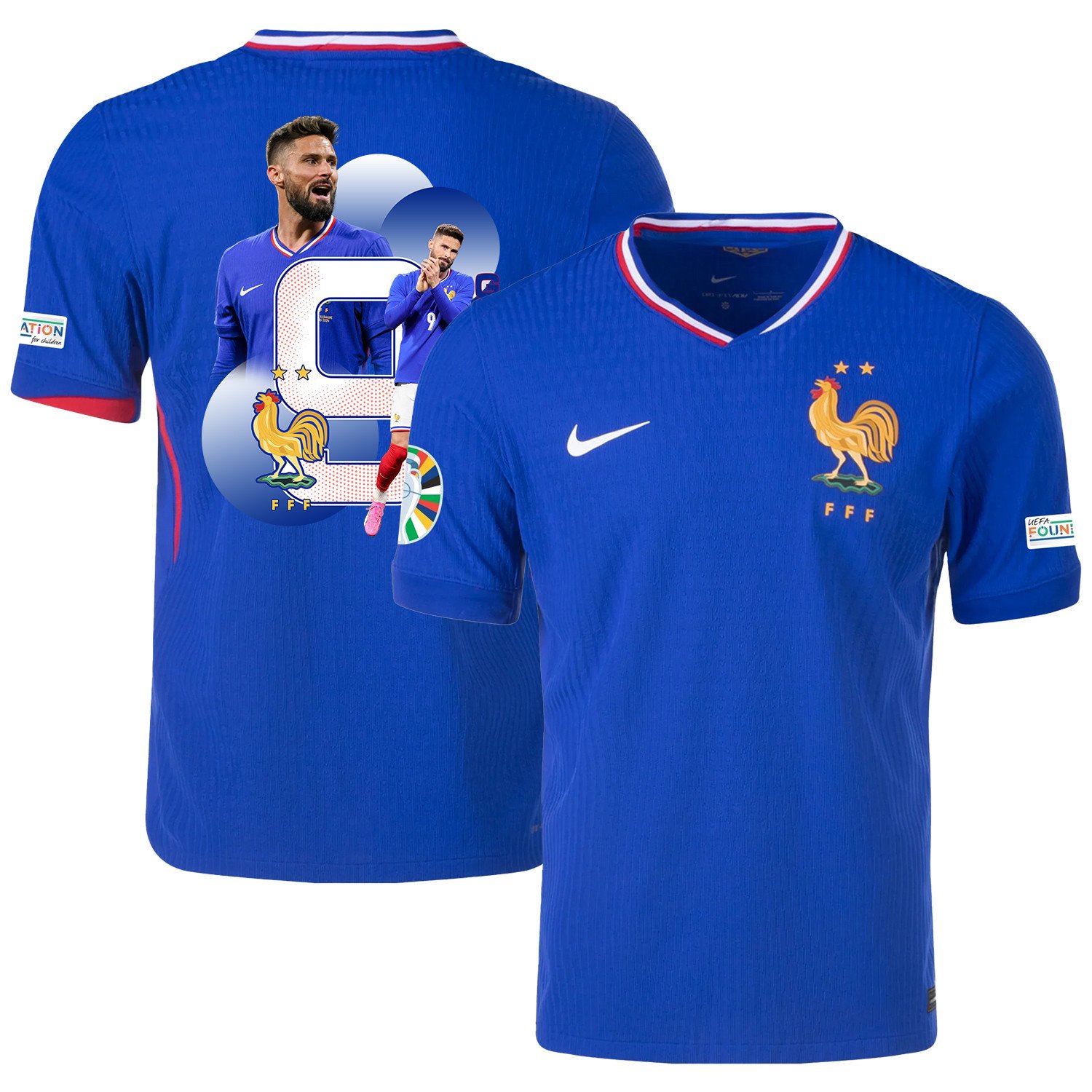Olivier Giroud 9 The Talented Player France National Team 2024/25 Home Jersey – Euro UEFA Patch – Men, Blue