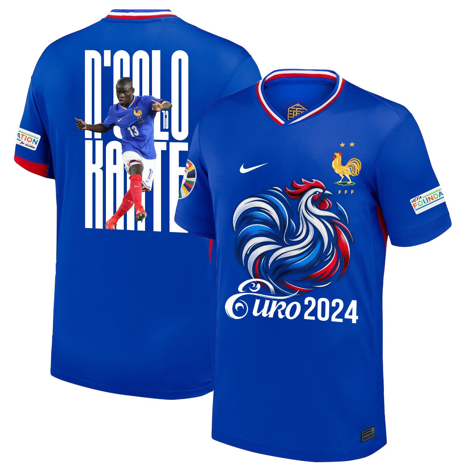 N'Golo Kant 13 Legendary Footballer France National Team 2024/25 Home Jersey – Euro UEFA Patch – Men, Blue