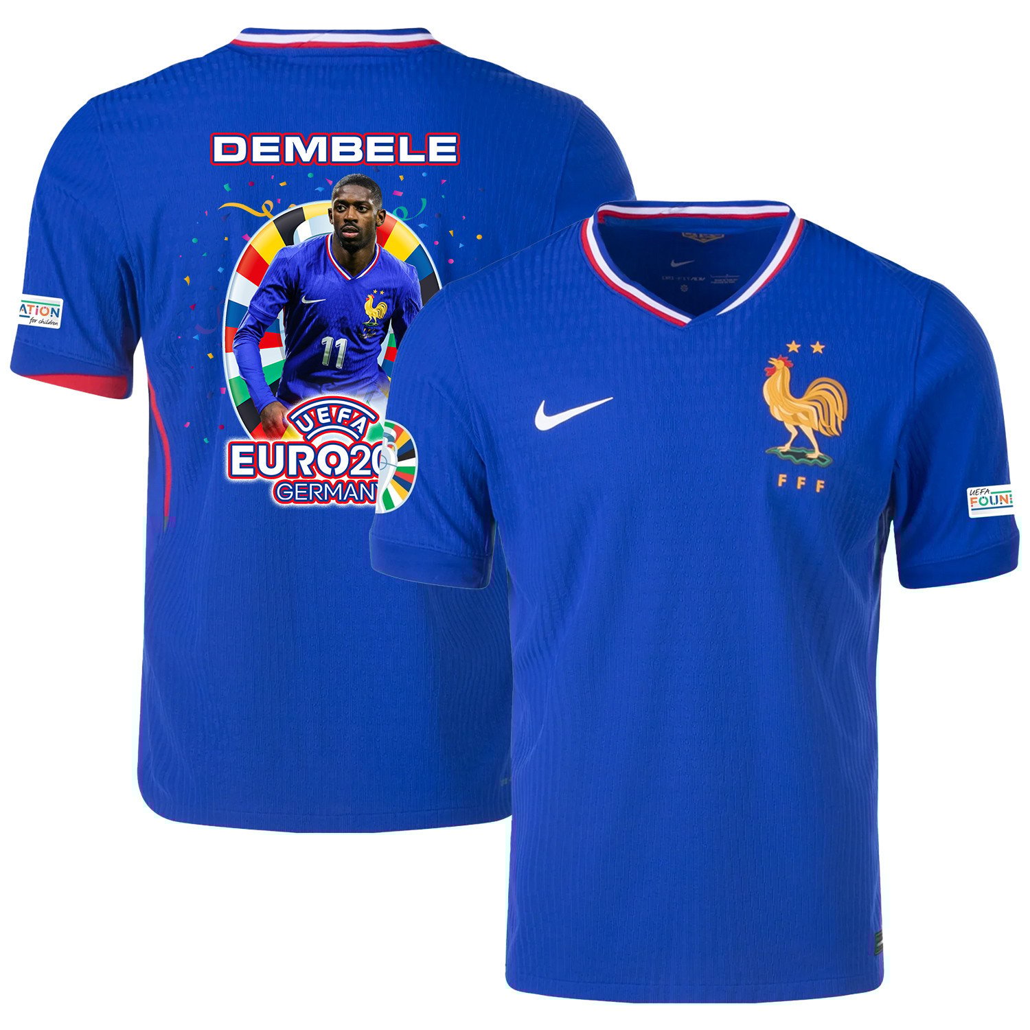 Ousmane Dembl 11 Football Icon Of France National Team 2024/25 Home Jersey – Euro UEFA Patch – Men, Blue