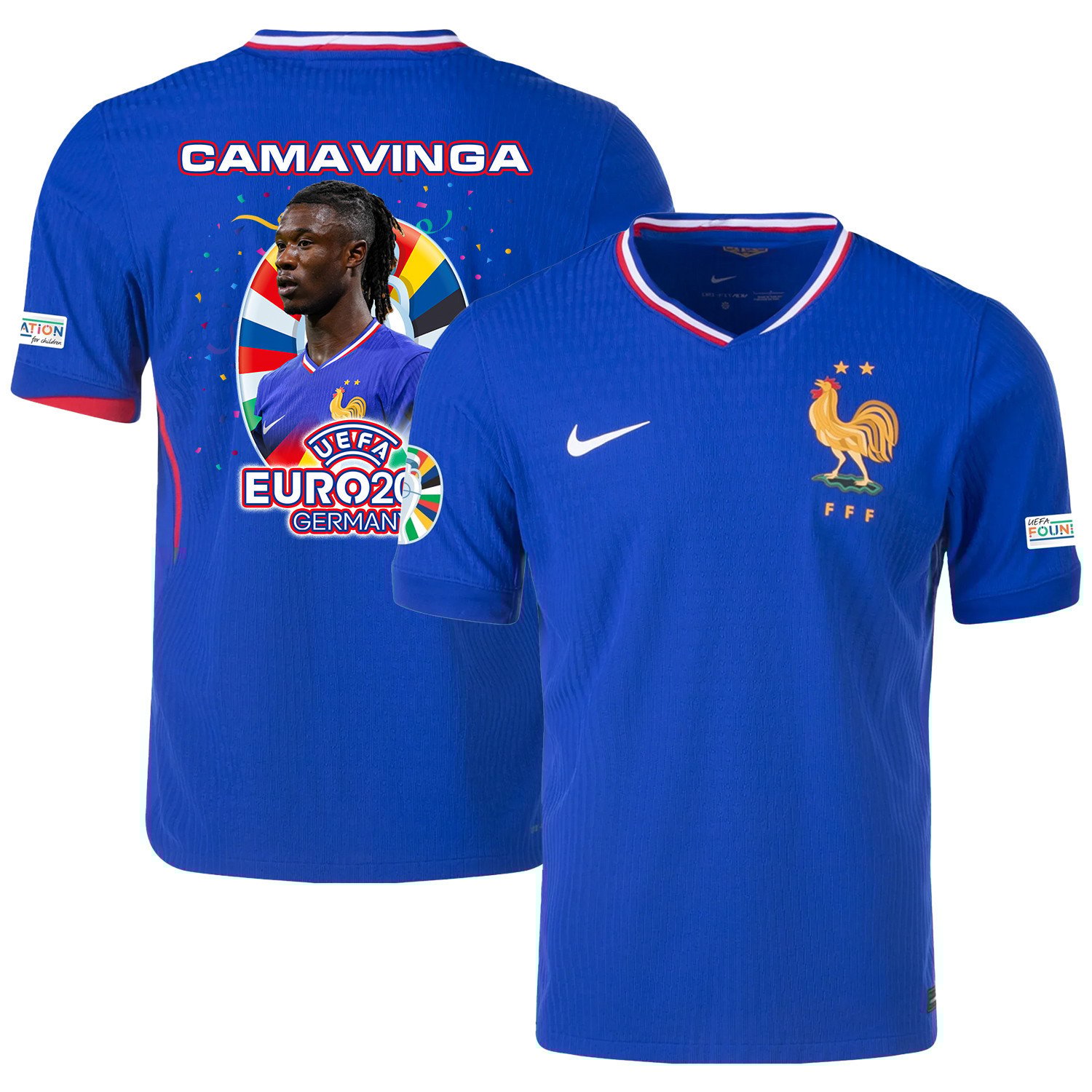 Eduardo Camavinga 6 Skillful Player France National Team 2024/25 Home Jersey – Euro UEFA Patch – Men, Blue