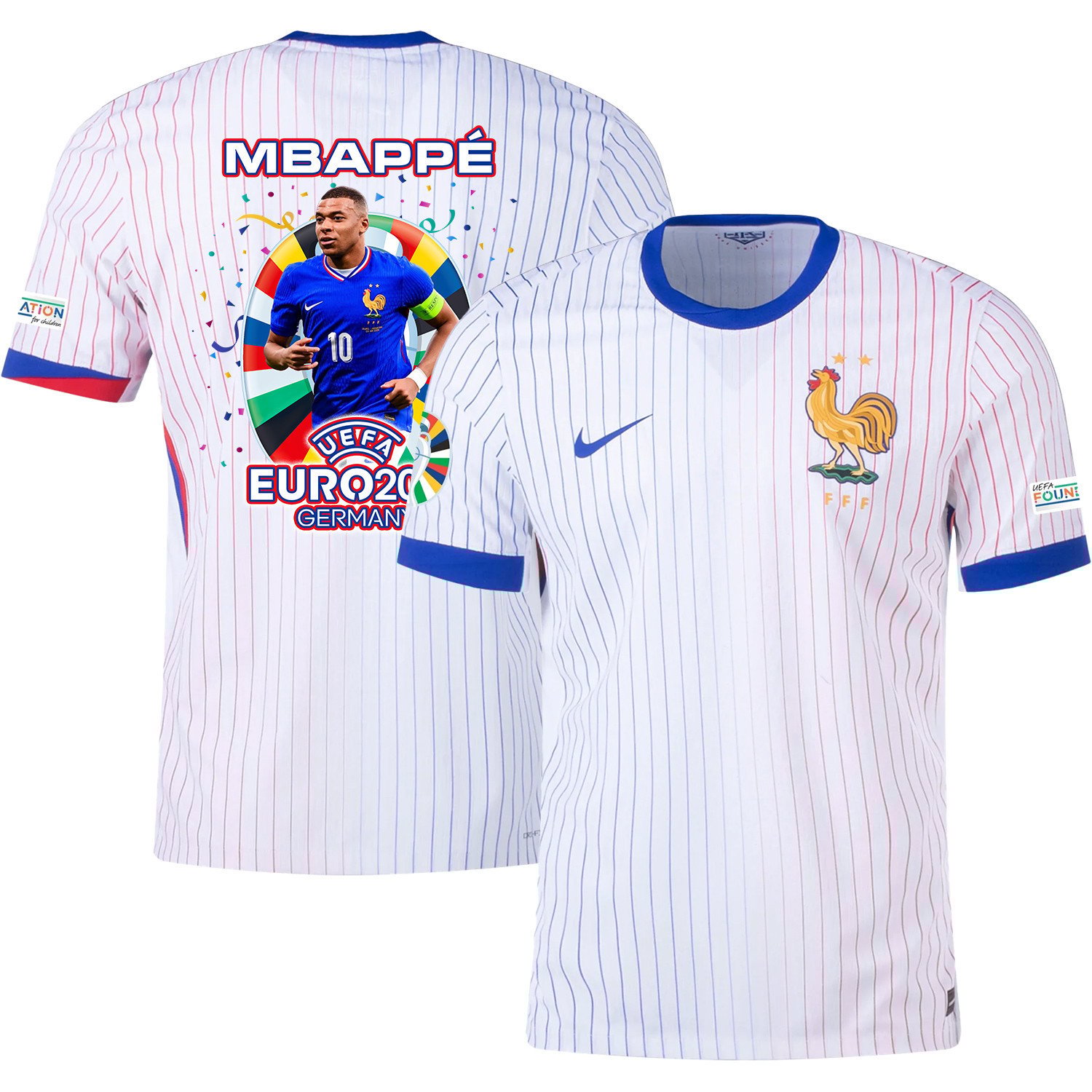 Kylian Mbapp 10 Football Icon Of France National Team 2024/25 Away Jersey – Euro UEFA Patch – Men, White