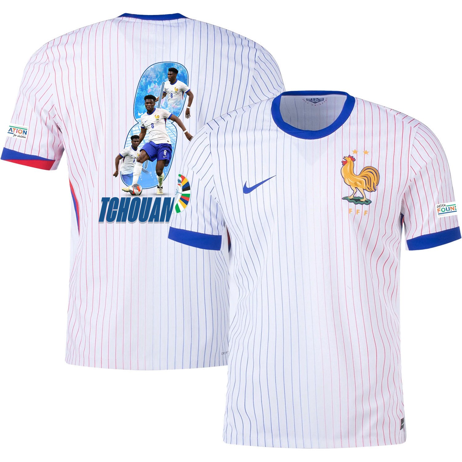 Aurlien Tchouamni 8 Skillful Player France National Team 2024/25 Away Jersey – Euro UEFA Patch – Men, White