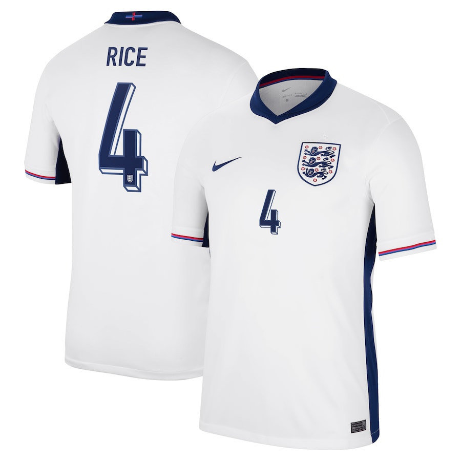 Declan Rice 4 England 2024/25 Home Stadium Football Jersey – Men White