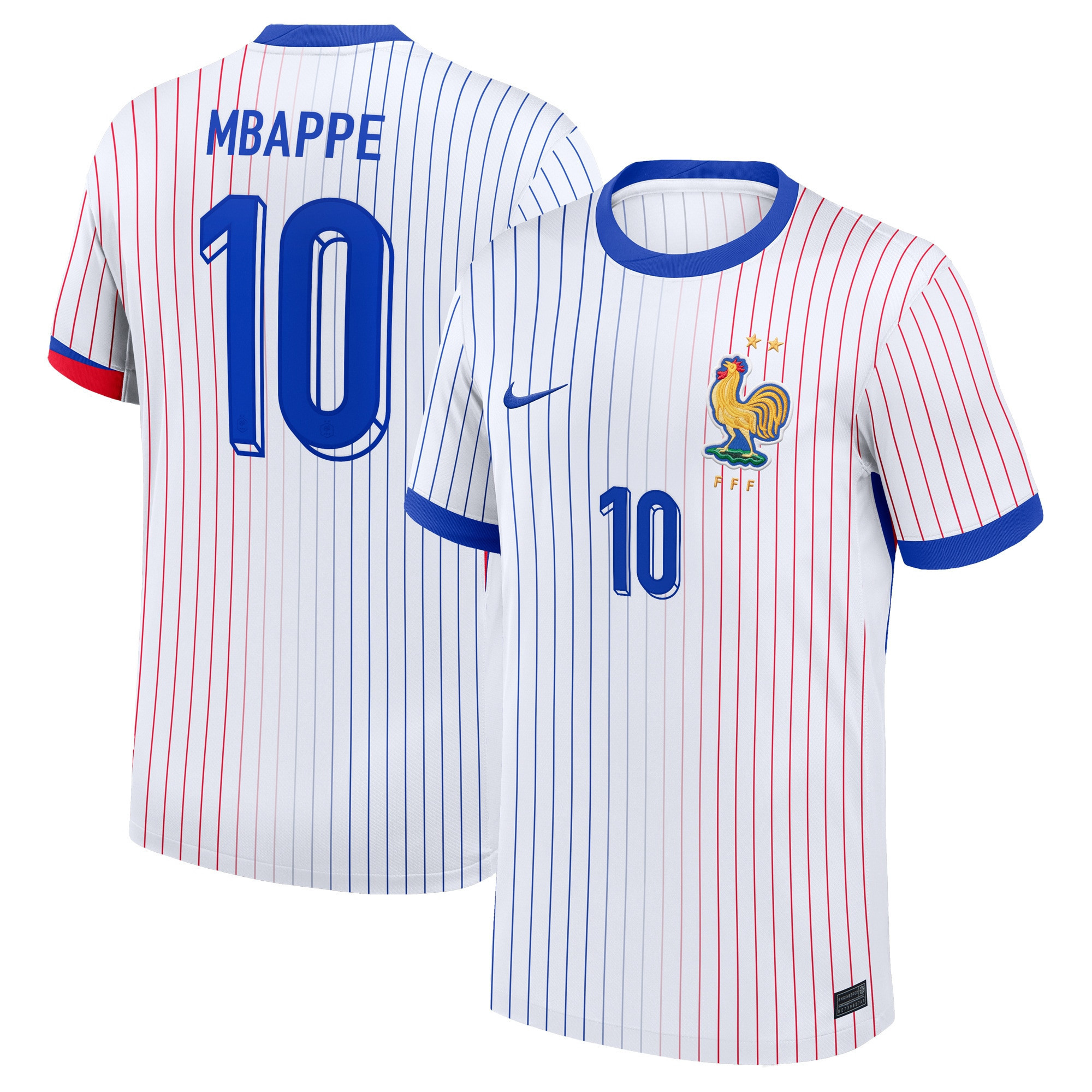 Kylian Mbappe 10 France 2024/25 Stadium Away Football Jersey – Men White