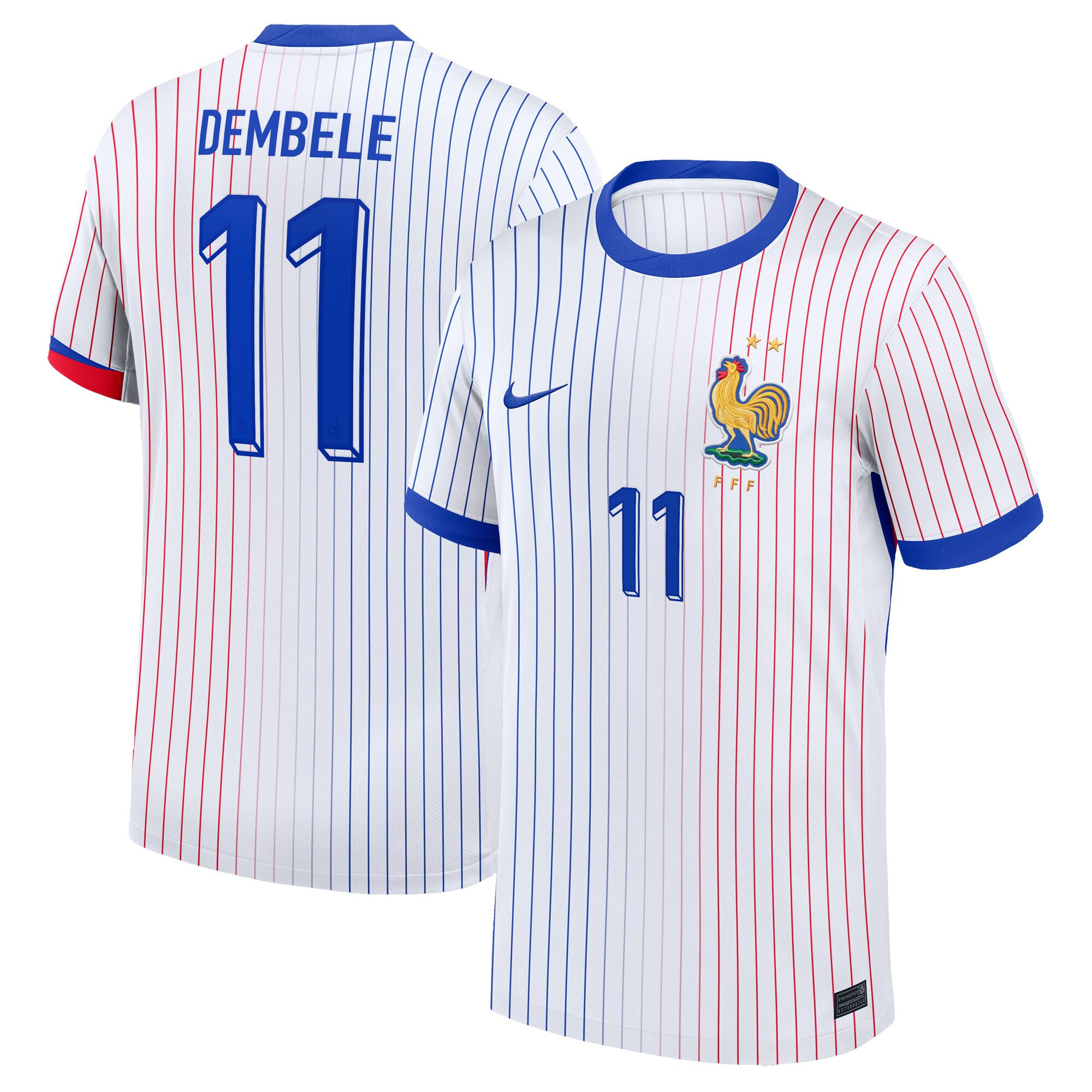 Ousmane Dembele 11 France 2024/25 Stadium Away Football Jersey – Men White