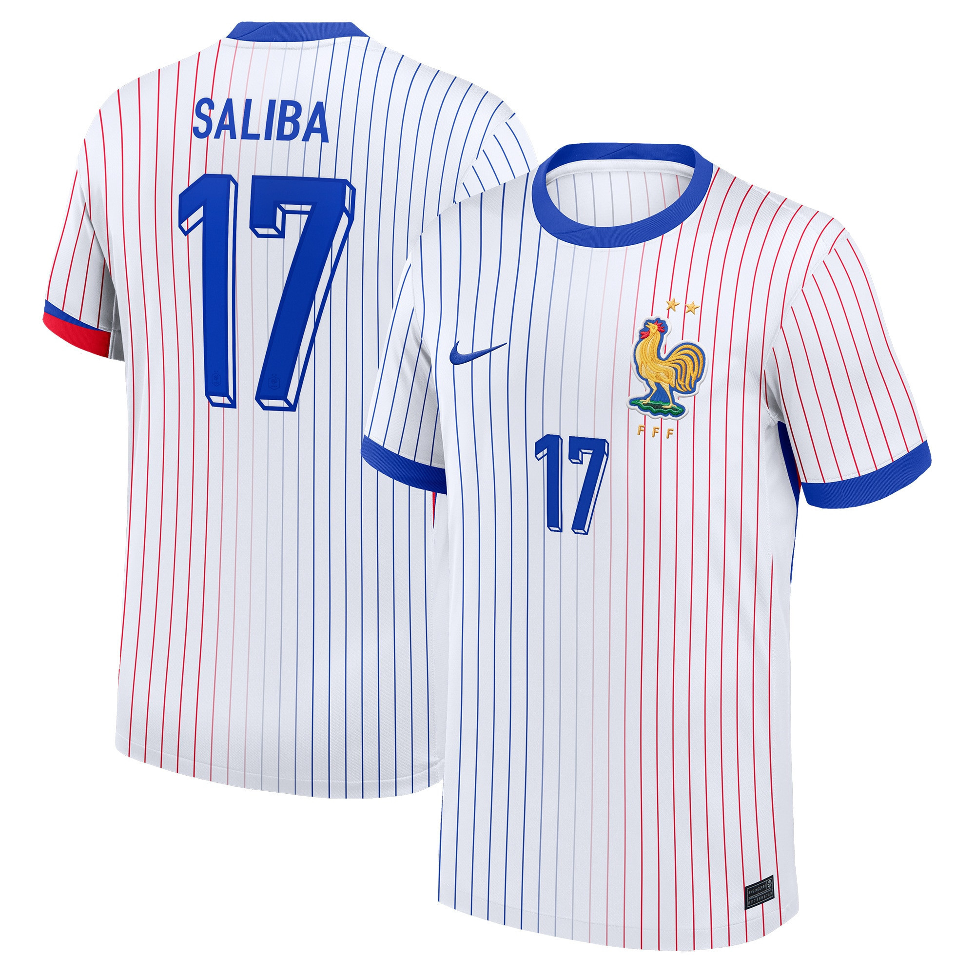 William Saliba 17 France 2024/25 Stadium Away Football Jersey – Men White