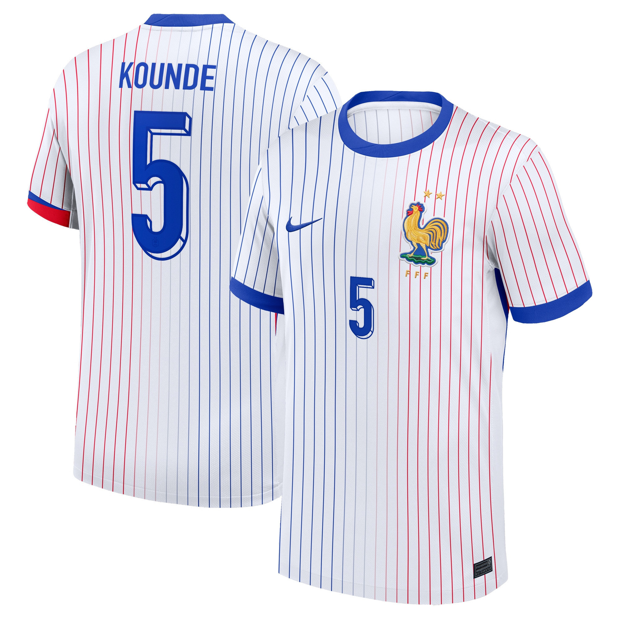 Jules Kounde 5 France 2024/25 Stadium Away Football Jersey – Men White