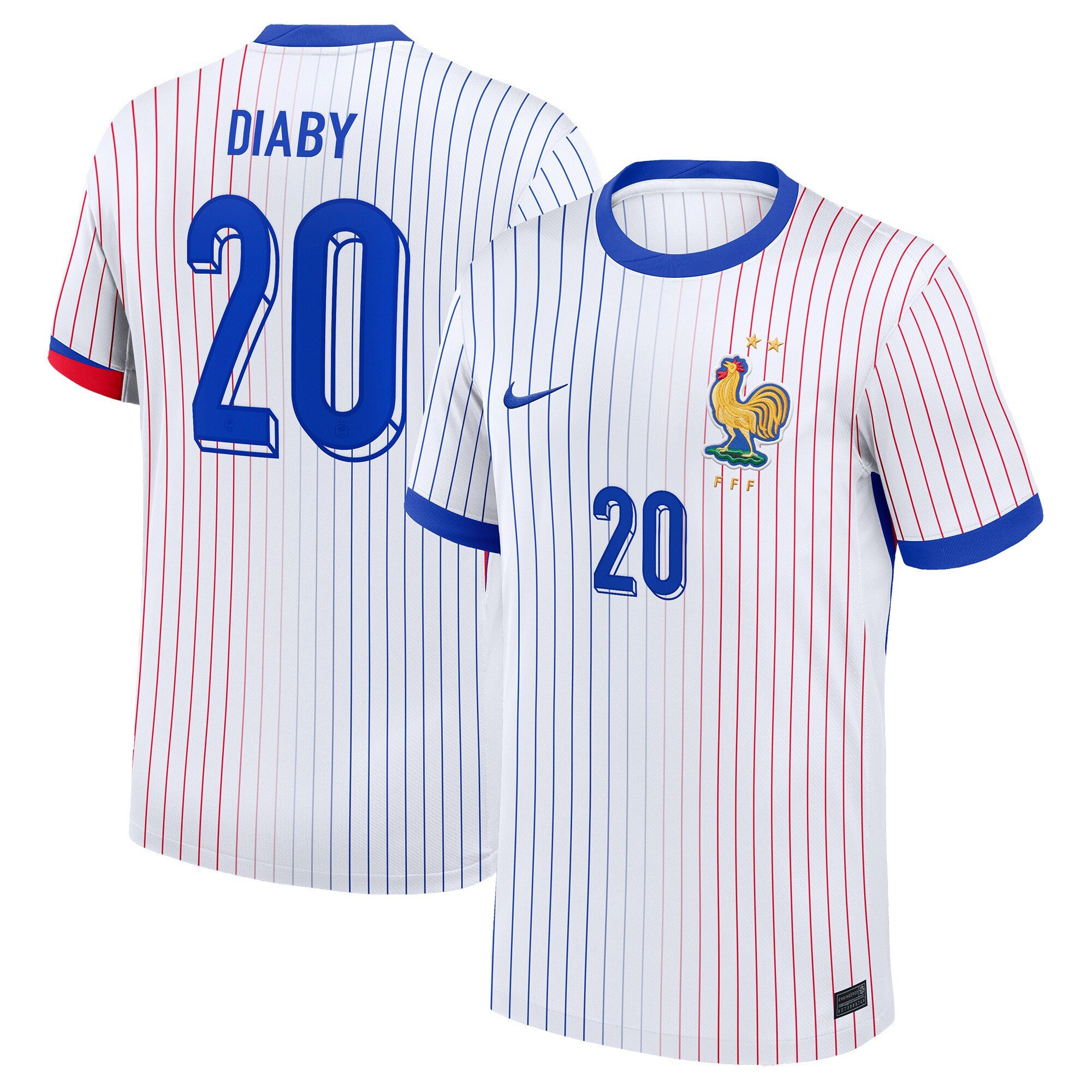 Moussa Diaby 20 France 2024/25 Stadium Away Football Jersey – Men White