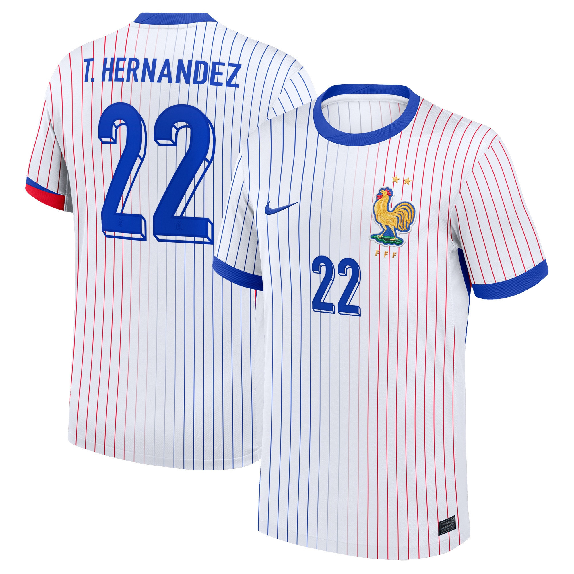 Theo Hernandez 22 France 2024/25 Stadium Away Football Jersey – Men White