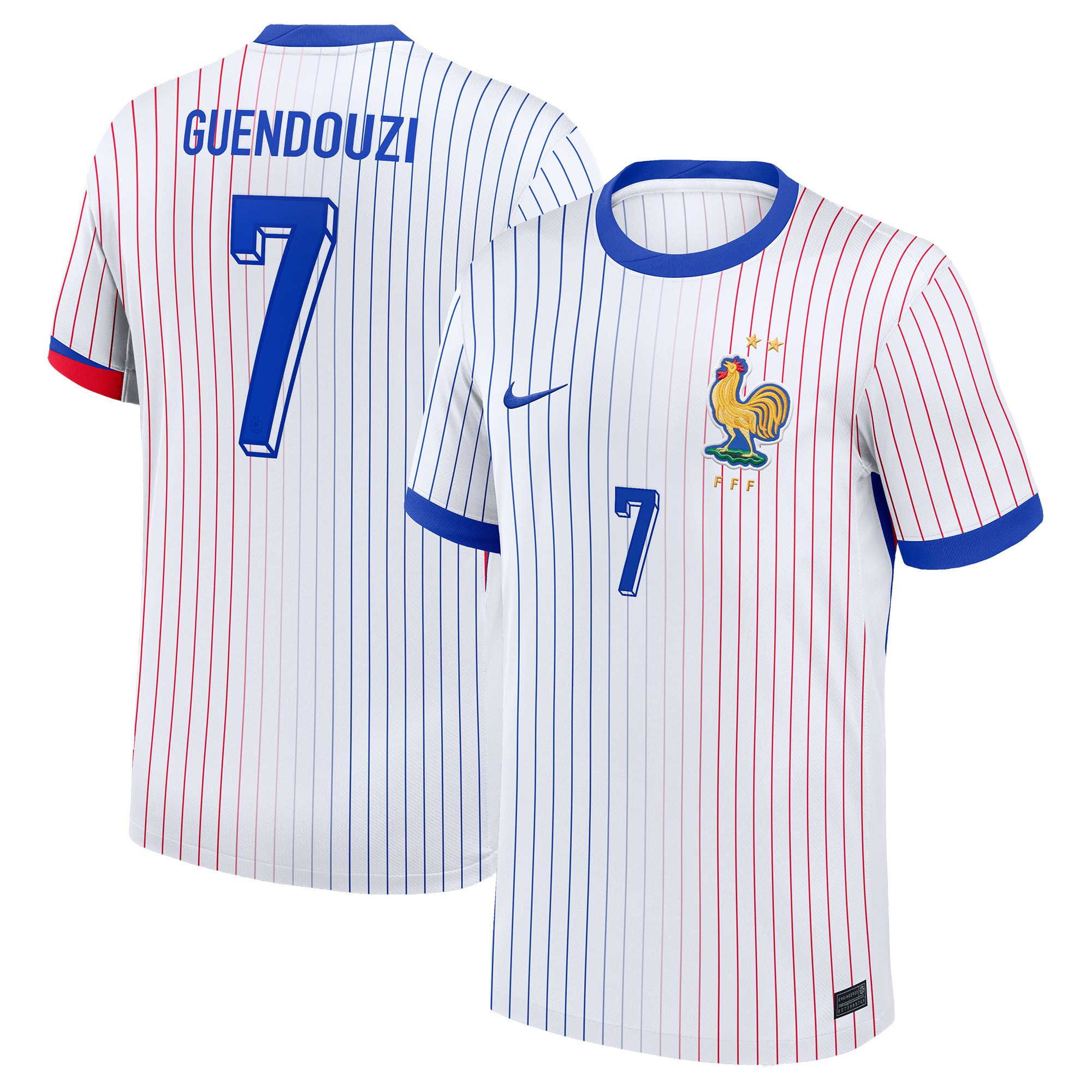 Matteo Guendouzi 7 France 2024/25 Stadium Away Football Jersey – Men White