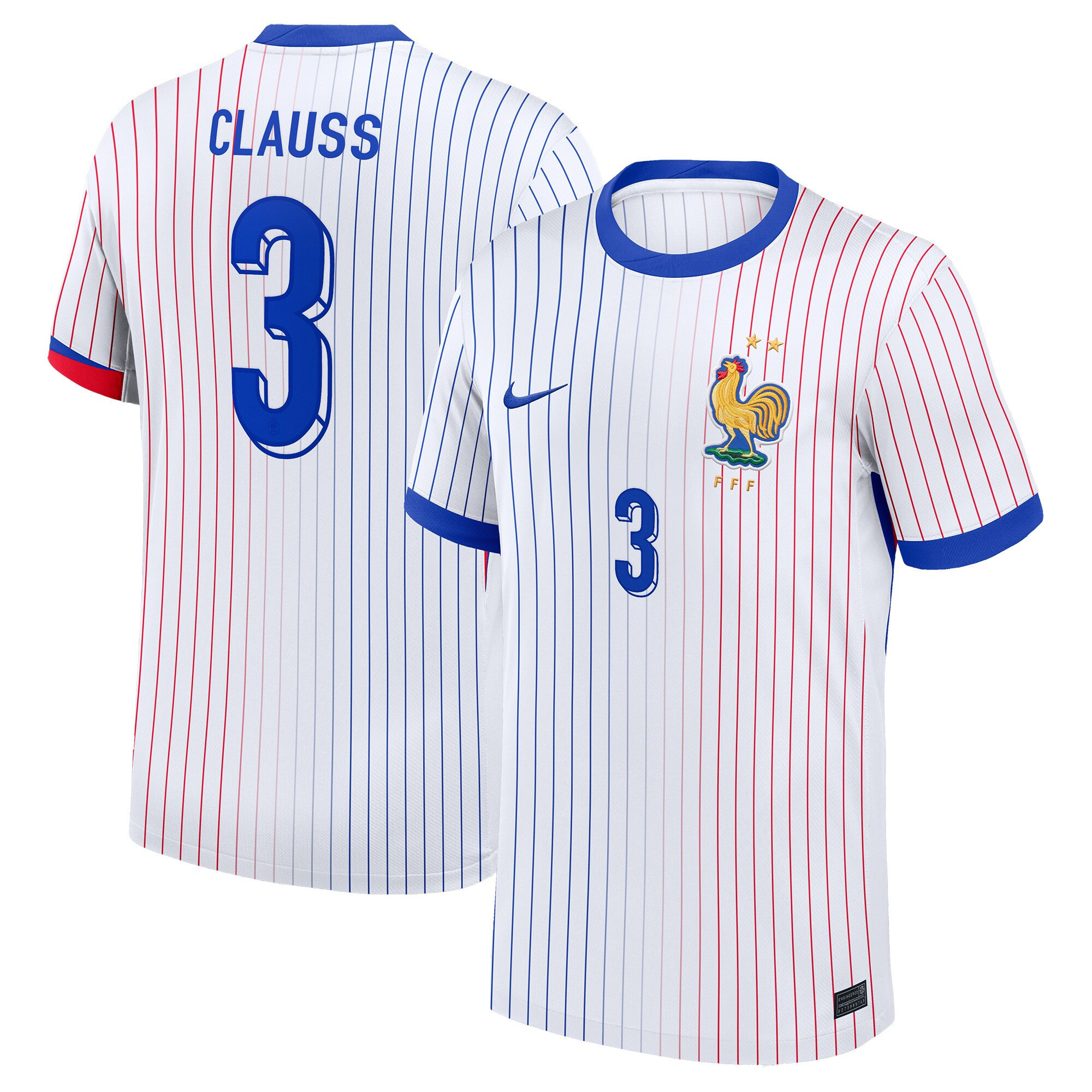 Jonathan Clauss 3 France 2024/25 Stadium Away Football Jersey – Men White