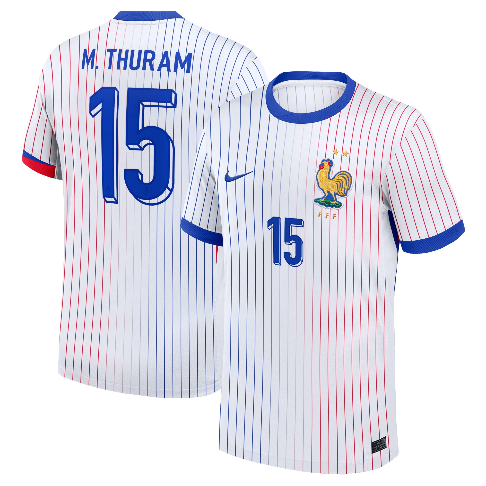 Marcus Thuram 15 France 2024/25 Stadium Away Football Jersey – Men White