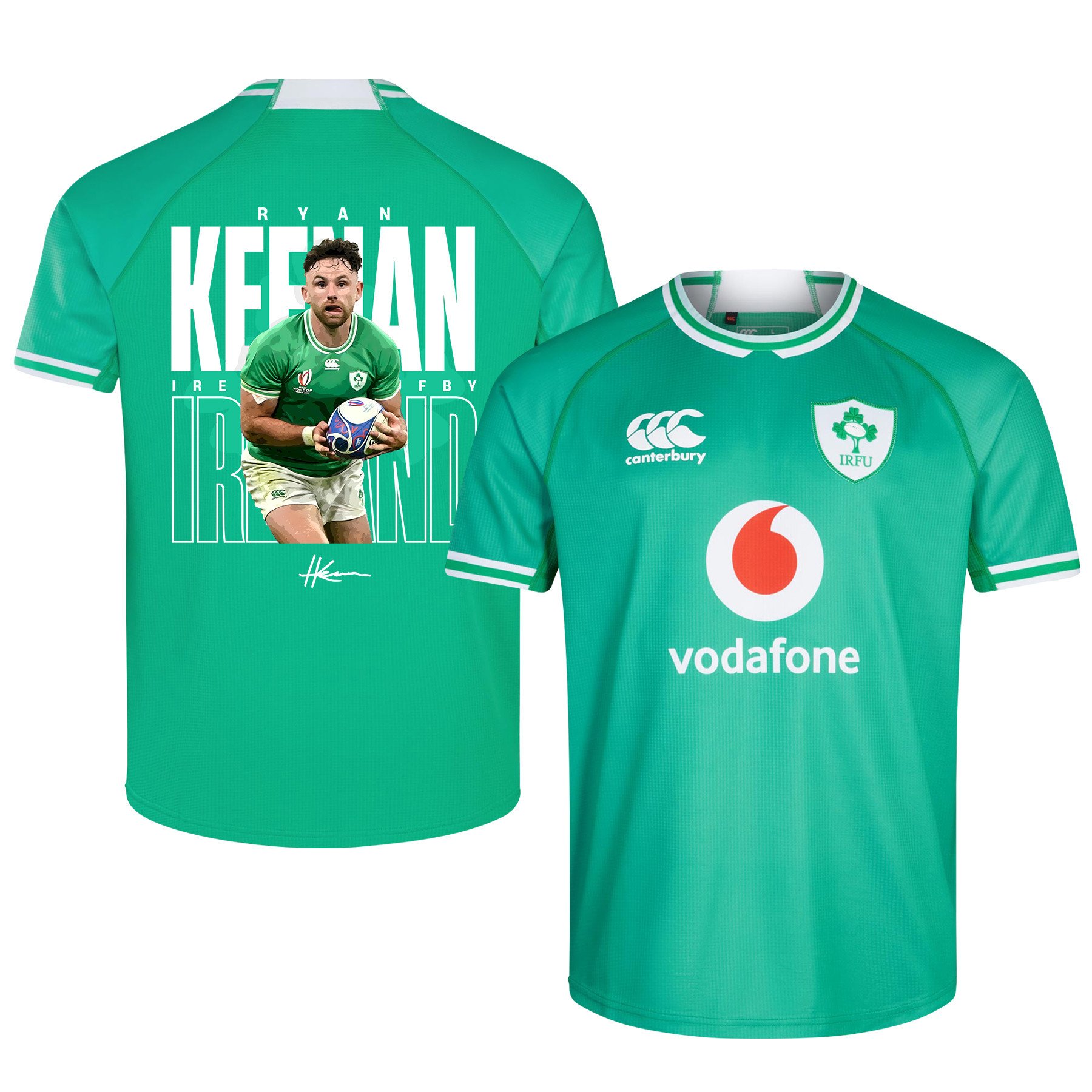 Hugo Keenan Signed Cheering Ireland Rugby Six Nations Rb IRFU 2023/24 Home Jersey – Green