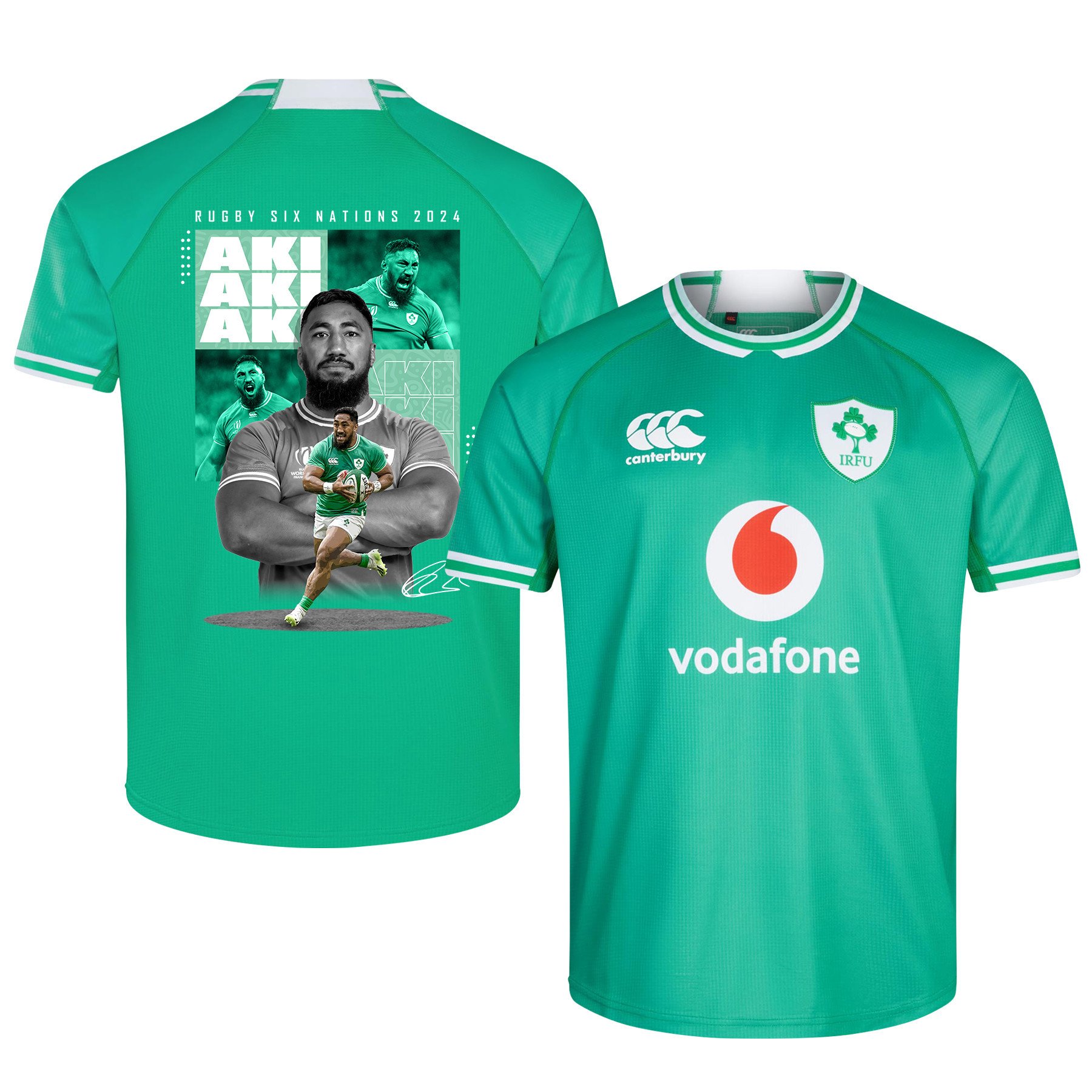 Bundee Aki Ireland Rugby Six Nations Rb IRFU 2023/24 Home Jersey – Green