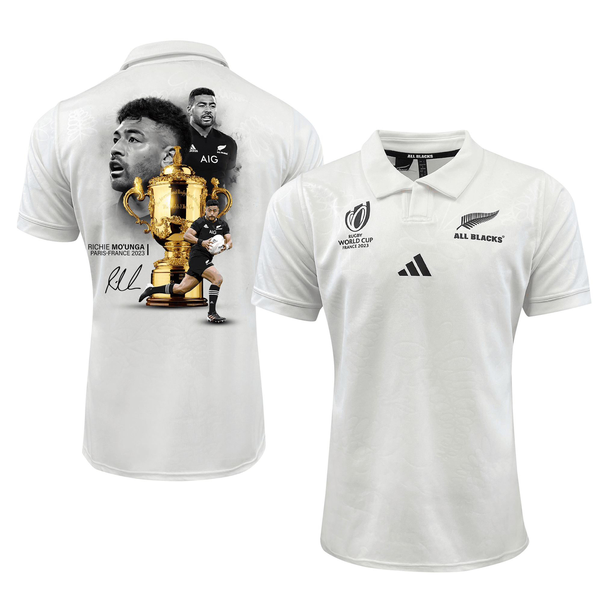 Richie Mo'unga Signed New Zealand Rb World Cup 2023 Trophy Away Jersey – Men White