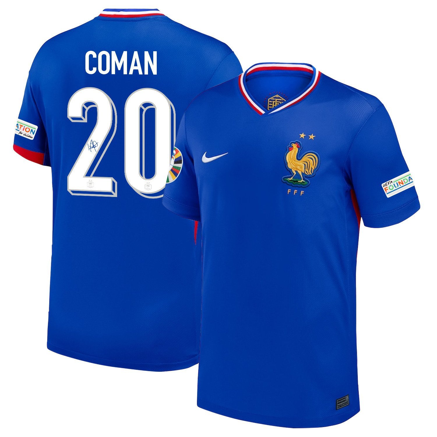 Kingsley Coman 20 Signed France National Team 2024/25 Home Jersey – Euro UEFA Patch – Men, Blue