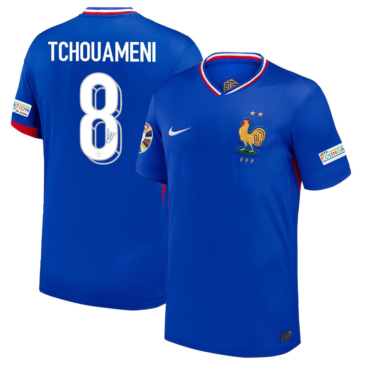 Aurlien Tchouamni 8 Signed France National Team 2024/25 Home Jersey – Euro UEFA Patch – Men, Blue