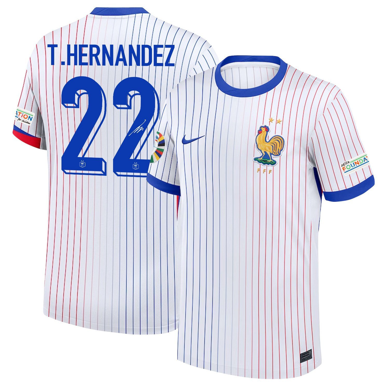 T.Hernandez 22 Signed France National Team 2024/25 Away Jersey – Euro UEFA Patch – Men, White