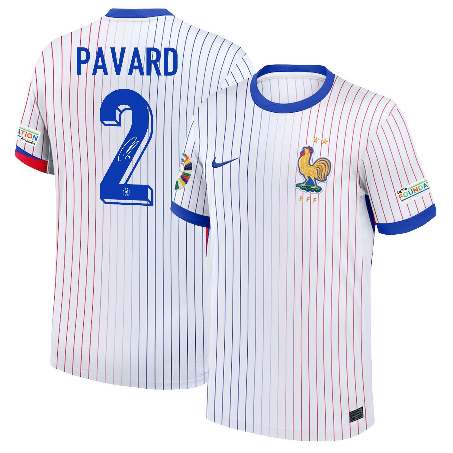 Benjamin Pavard 2 Signed France National Team 2024/25 Away Jersey – Euro UEFA Patch – Men, White