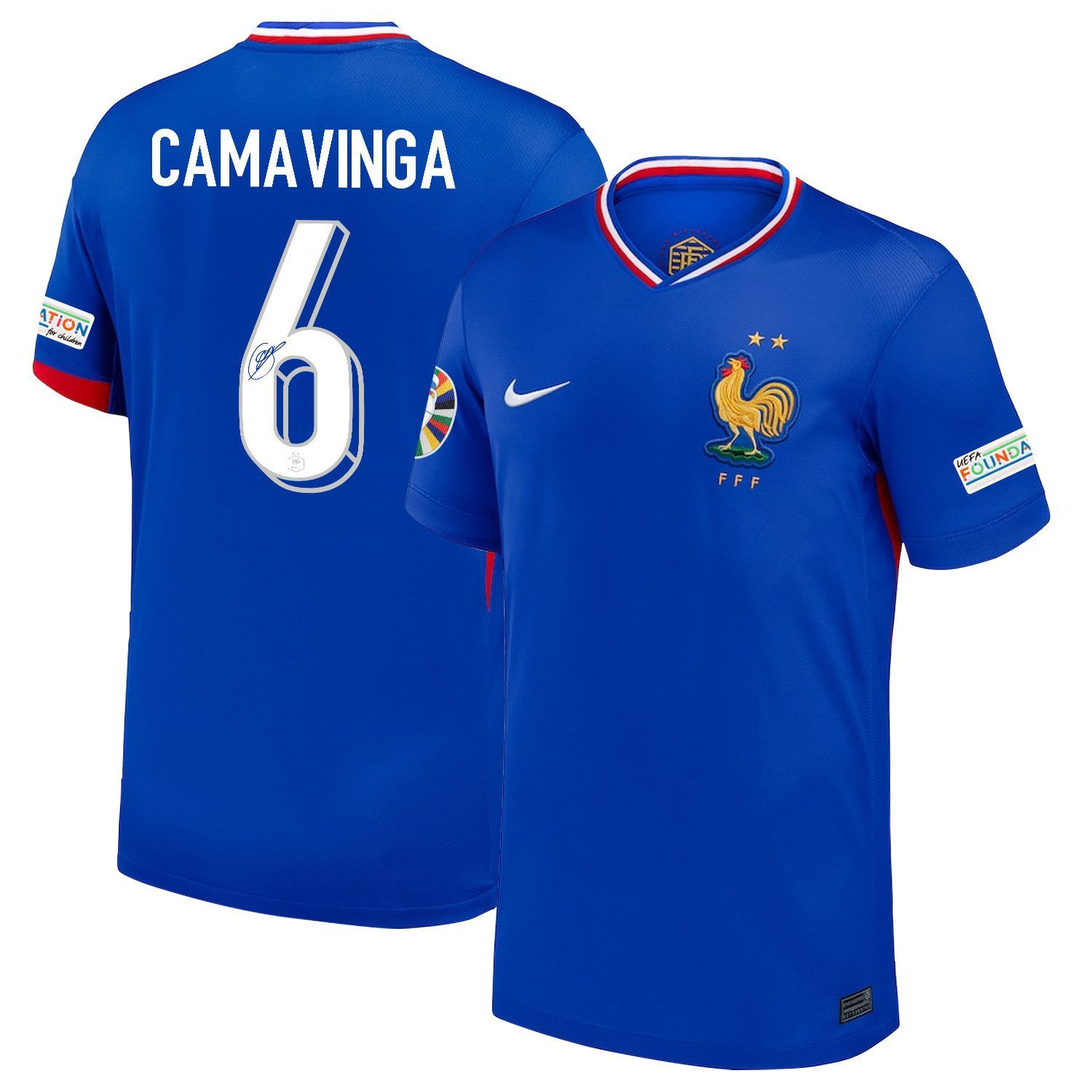 Eduardo Camavinga 6 Signed France National Team 2024/25 Home Jersey – Euro UEFA Patch – Men, Blue