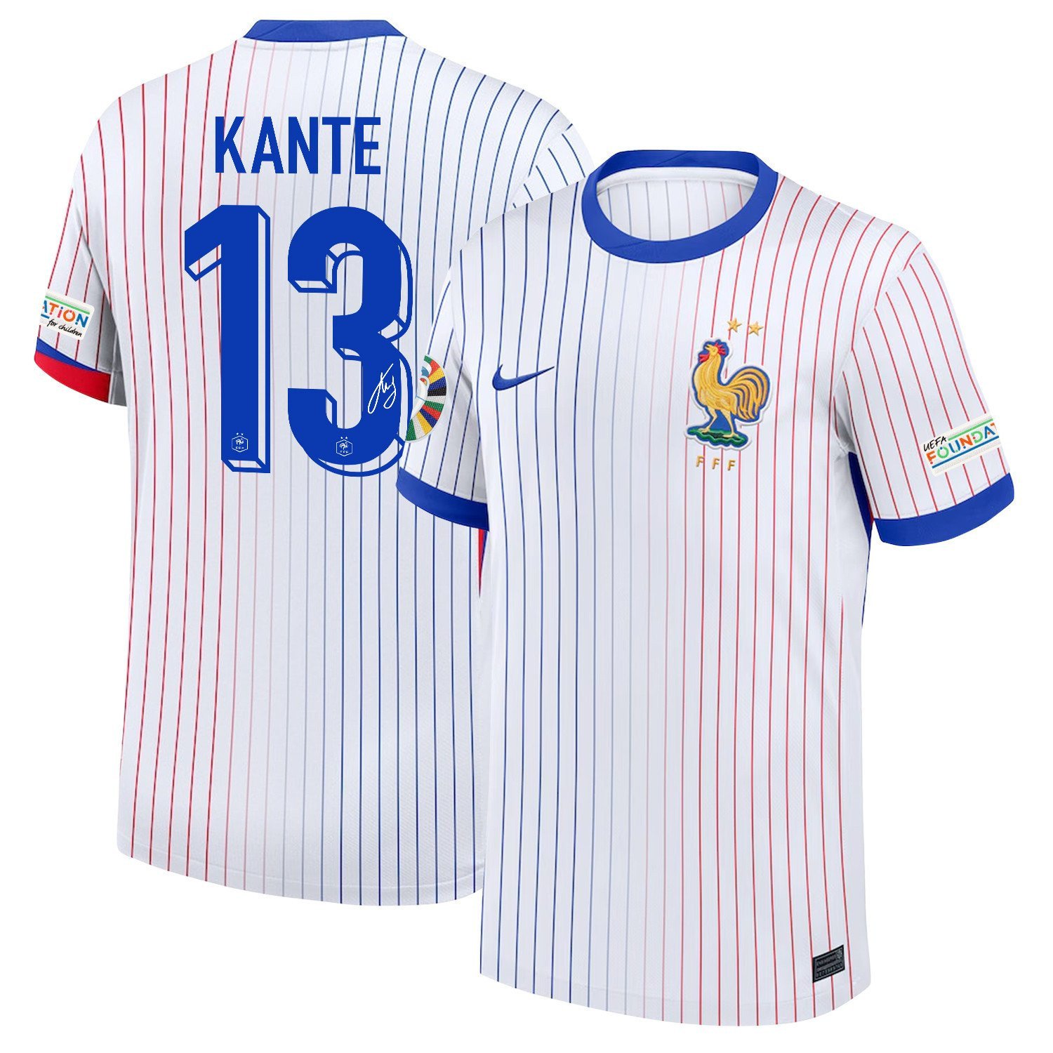 N'Golo Kant 13 Signed France National Team 2024/25 Away Jersey – Euro UEFA Patch – Men, White