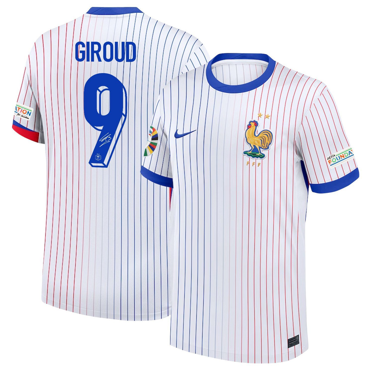 Olivier Giroud 9 Signed France National Team 2024/25 Away Jersey – Euro UEFA Patch – Men, White