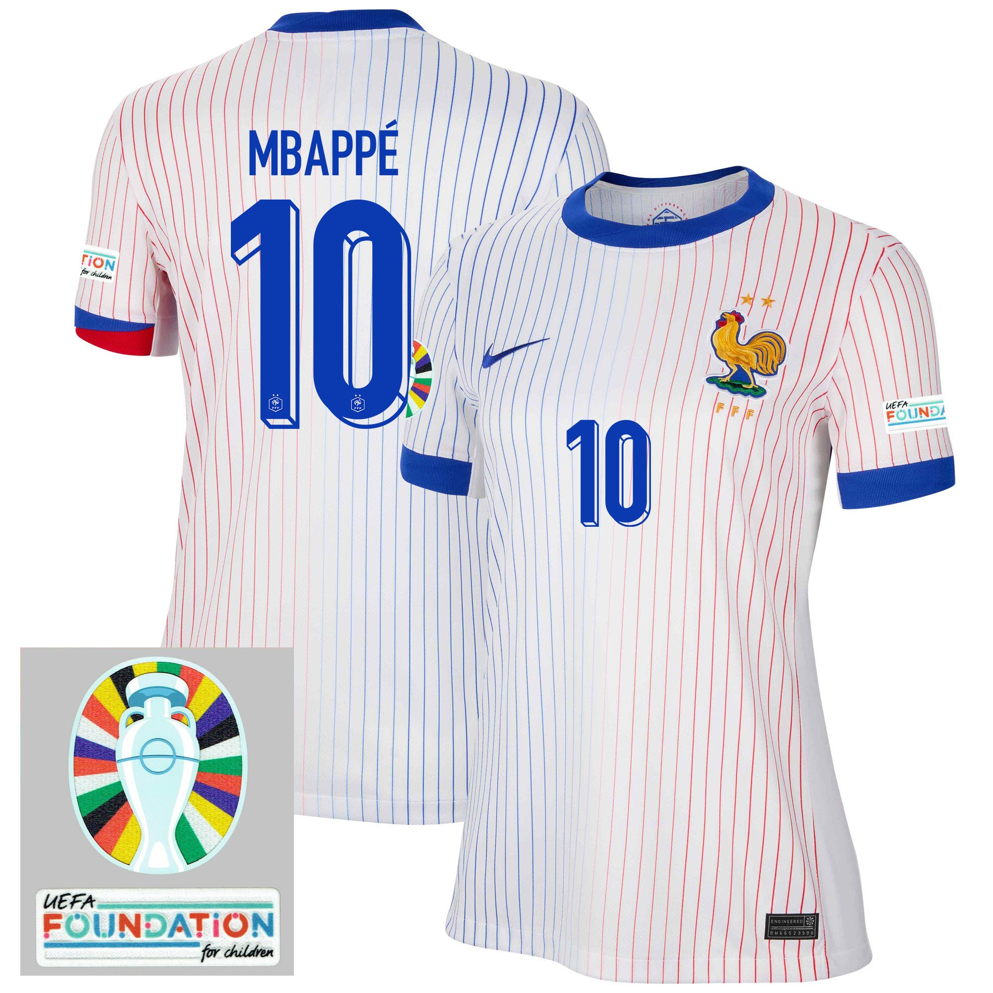Kylian Mbapp 10 France National Team 2024/25 Women's Away Jersey – Euro UEFA Patch – White