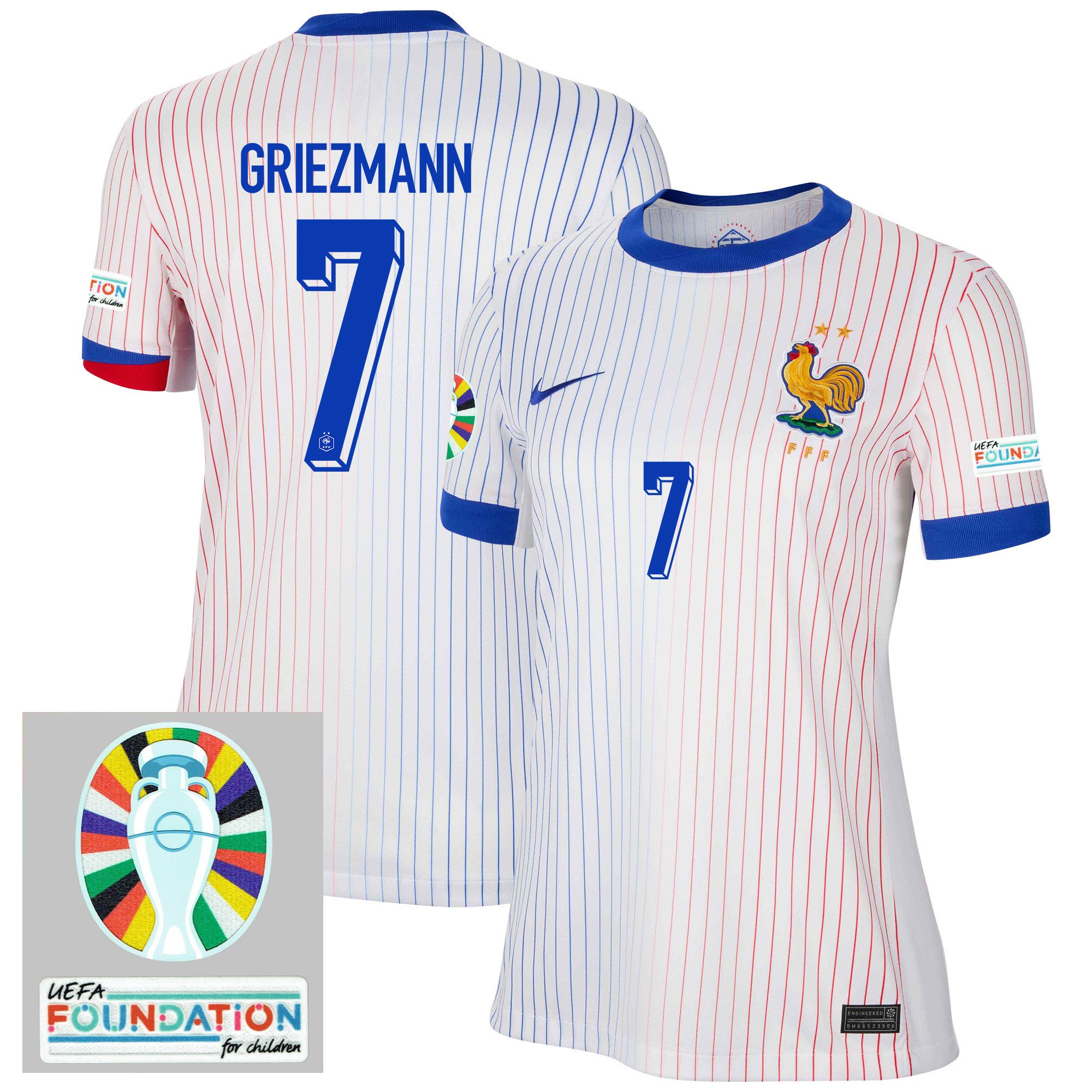 Antoine Griezmann 7 France National Team 2024/25 Women's Away Jersey – Euro UEFA Patch – White