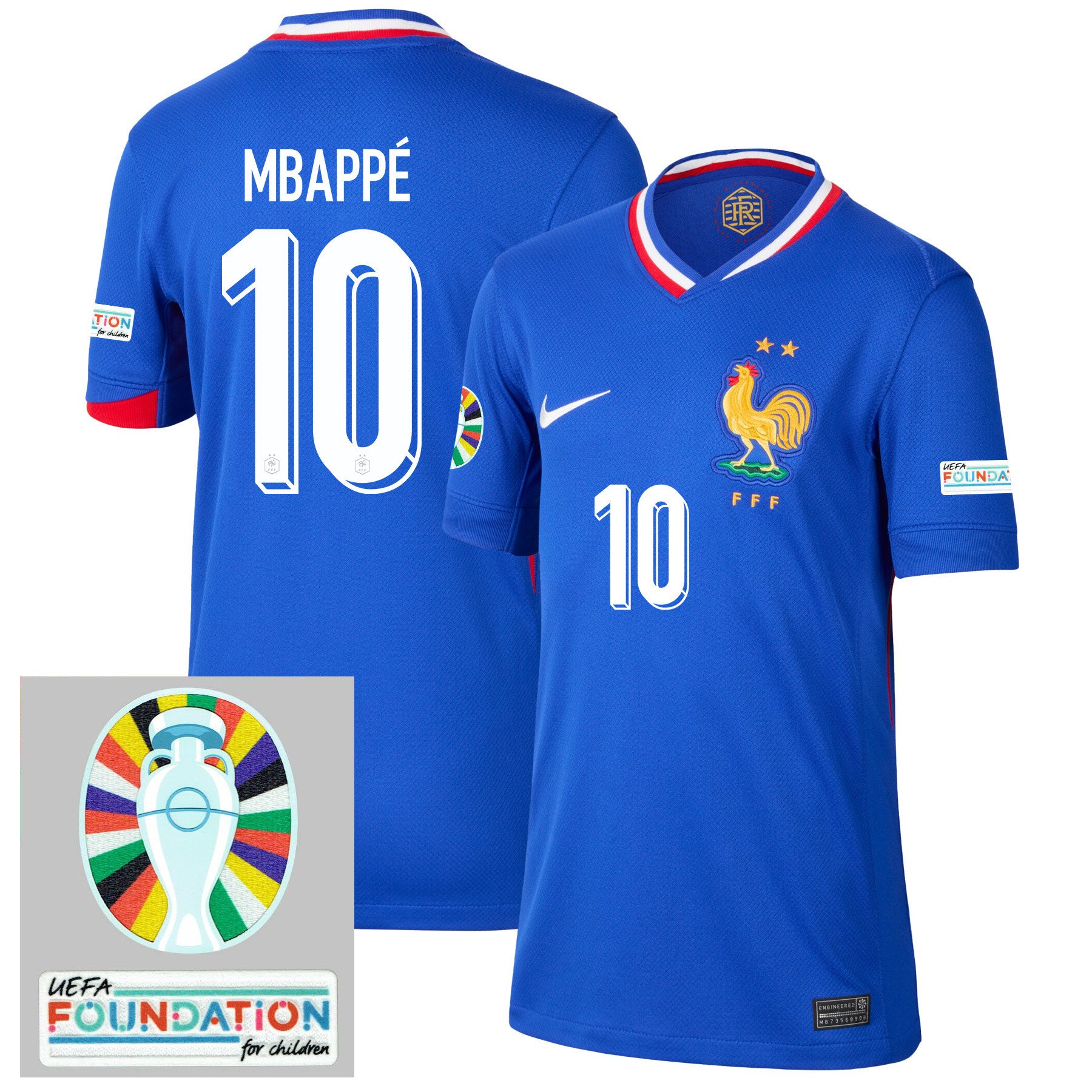 Kylian Mbapp 10 France National Team 2024/25 YOUTH Home Jersey – Euro UEFA Patch – Blue