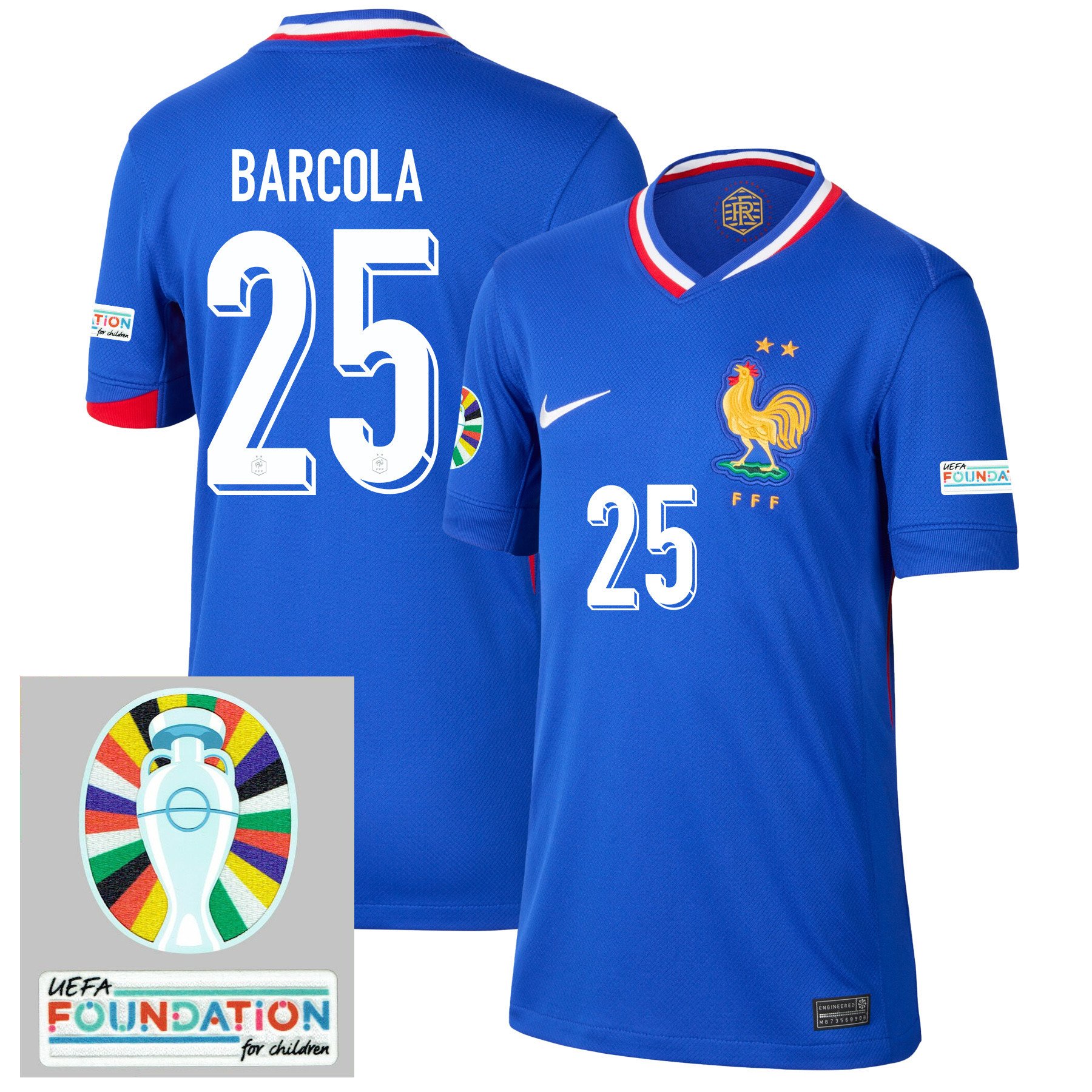 Bradley Barcola 25 France National Team 2024/25 YOUTH Home Jersey – Euro UEFA Patch – Blue