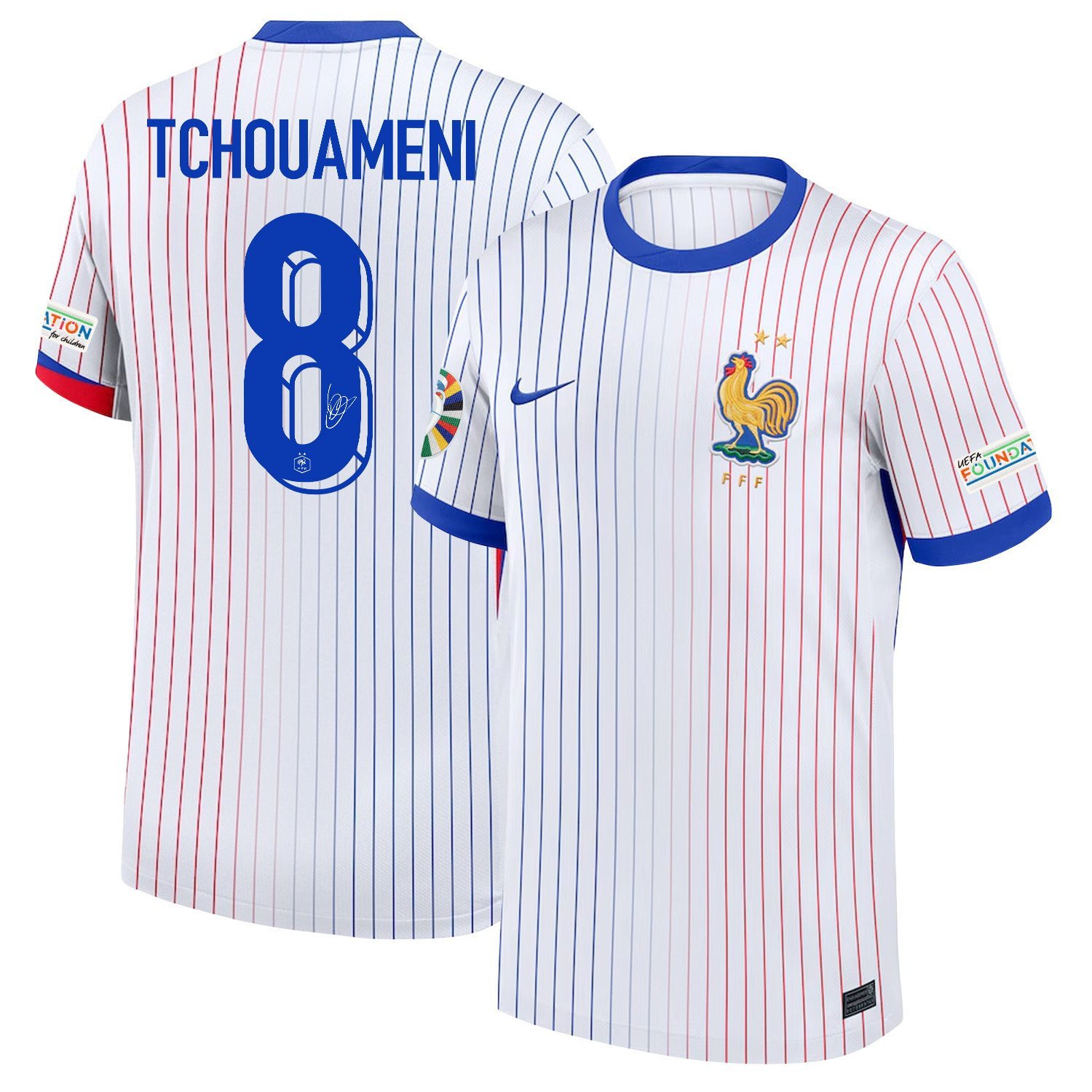 Aurlien Tchouamni 8 Signed France National Team 2024/25 Away Jersey – Euro UEFA Patch – Men, White