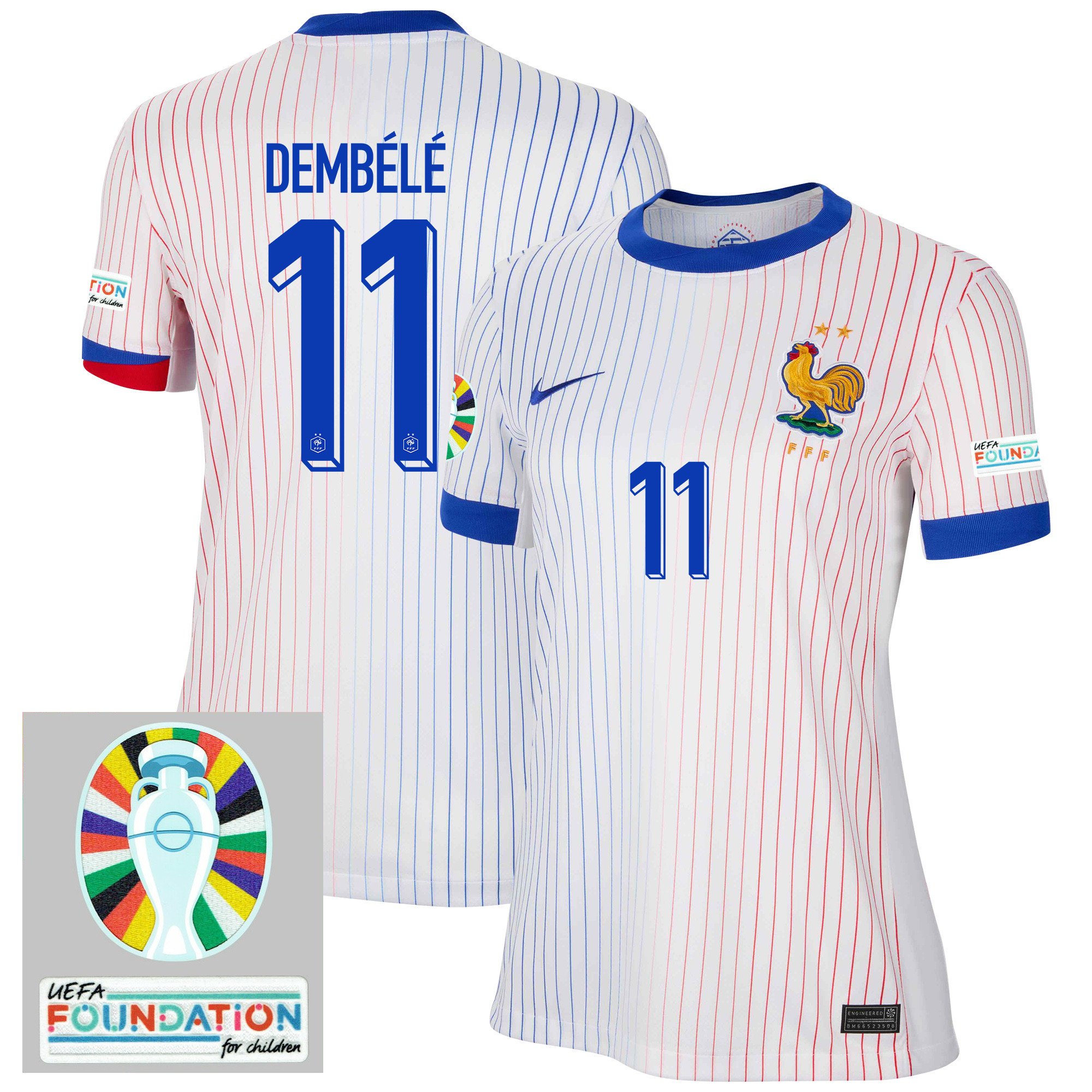 Ousmane Dembl 11 France National Team 2024/25 Women's Away Jersey – Euro UEFA Patch – White