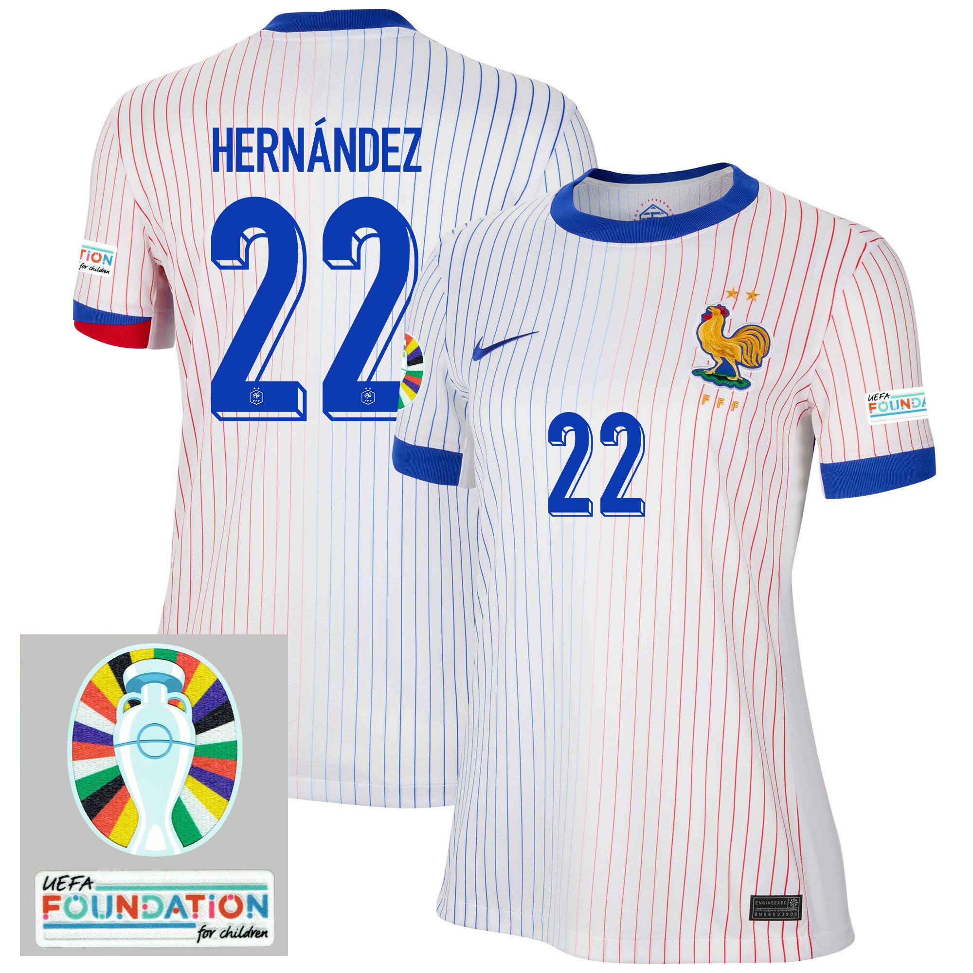 Theo Hernndez 22 France National Team 2024/25 Women's Away Jersey – Euro UEFA Patch – White