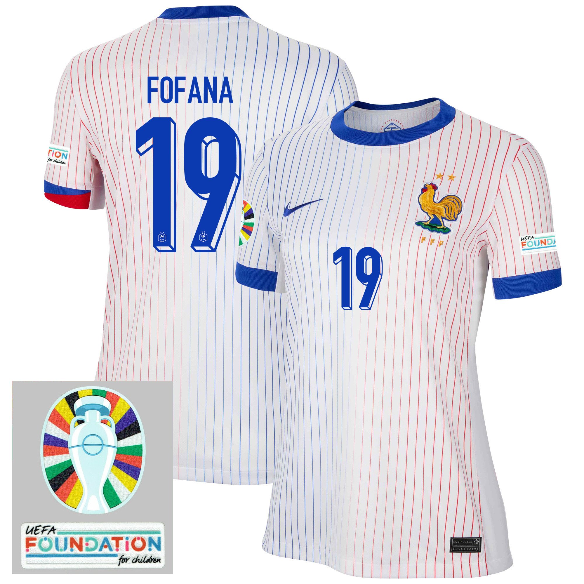 Youssouf Fofana 19 France National Team 2024/25 Women's Away Jersey – Euro UEFA Patch – White