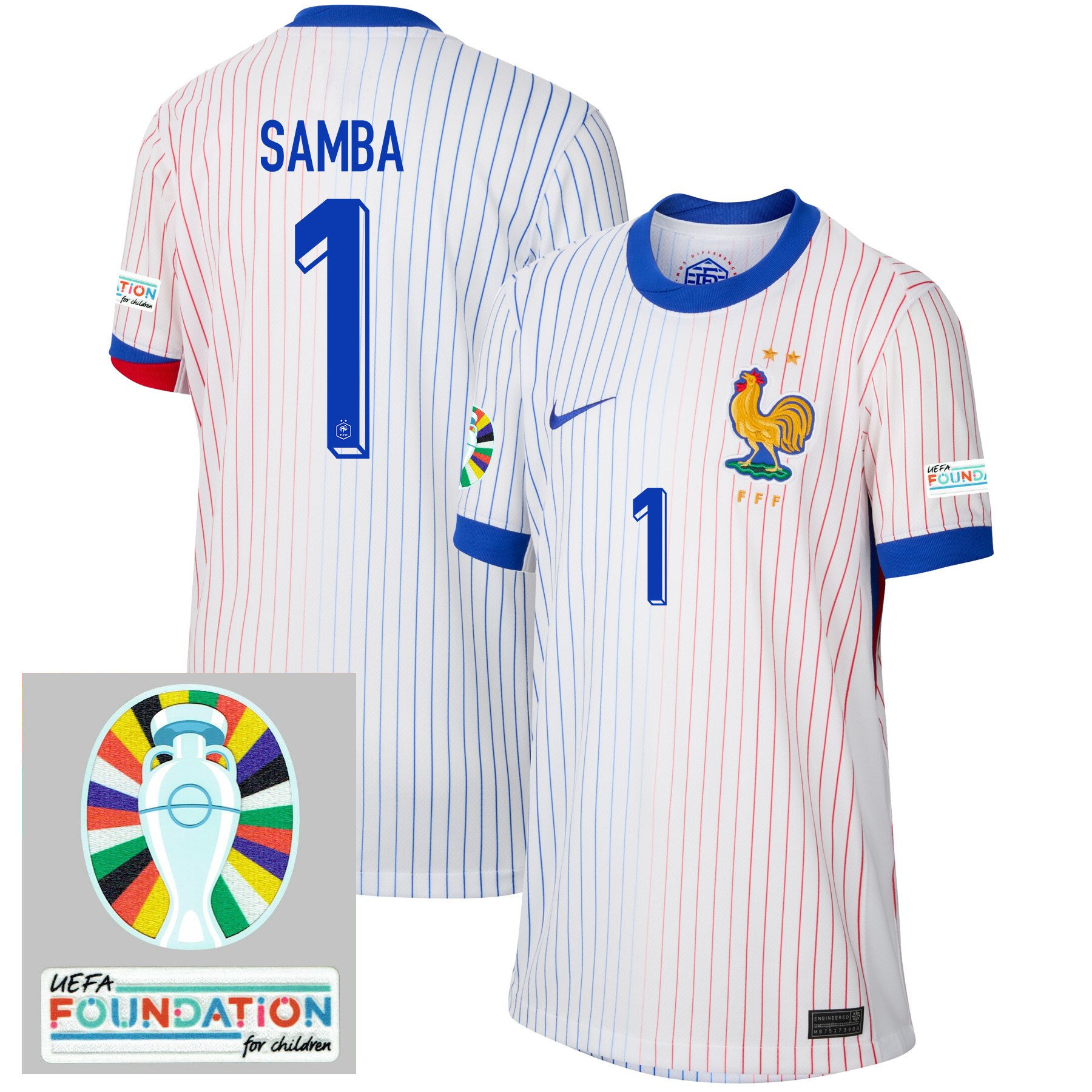 Brice Samba 1 France National Team 2024/25 YOUTH Away Jersey – Euro UEFA Patch – White