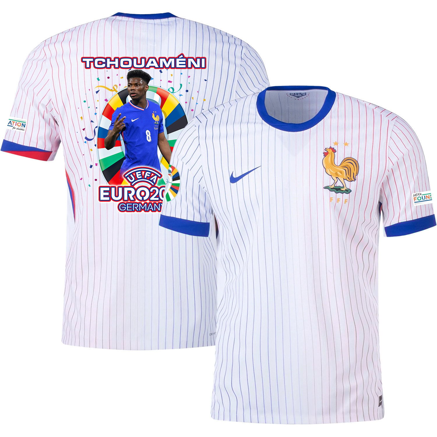 Aurlien Tchouamni 8 Football Icon Of France National Team 2024/25 Away Jersey – Euro UEFA Patch – Men, White