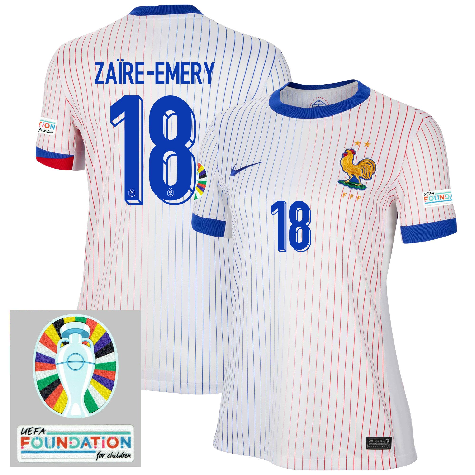 Warren Zare-Emery 18 France National Team 2024/25 Women's Away Jersey – Euro UEFA Patch – White