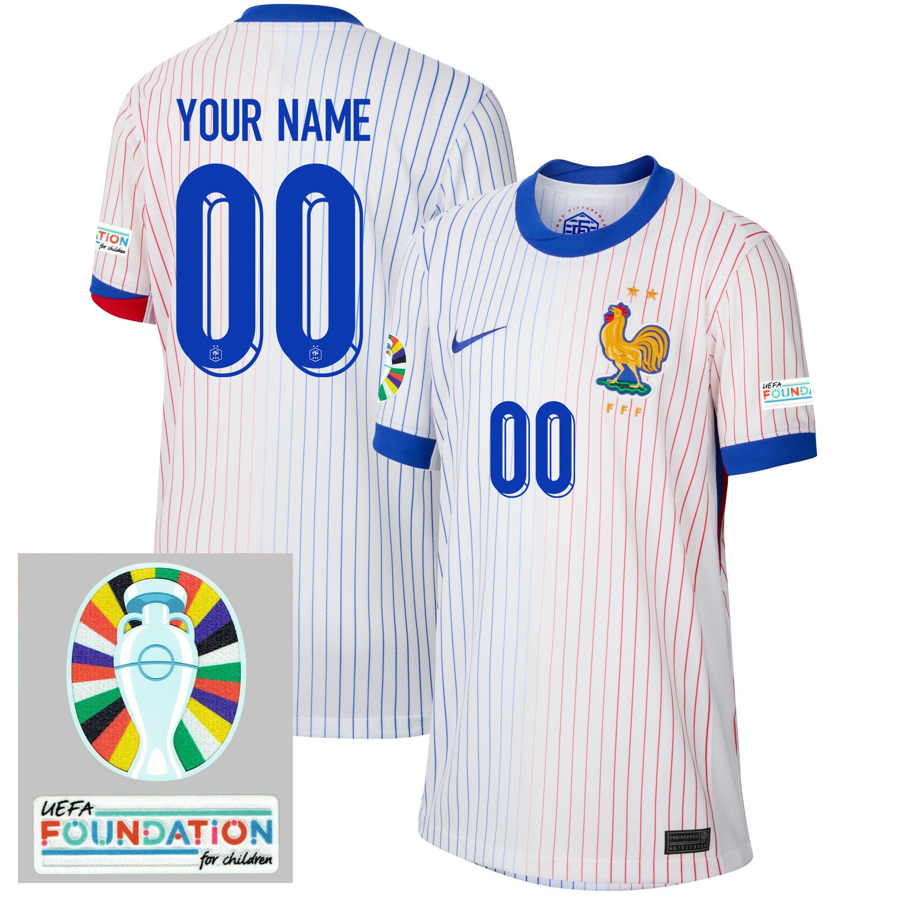 France National Team 2024/25 YOUTH Away Jersey Customized – Euro UEFA Patch – White