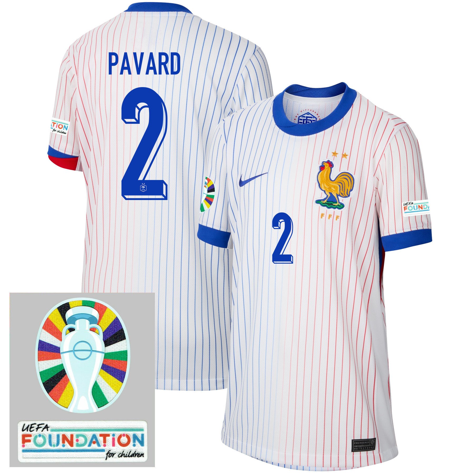 Benjamin Pavard 2 France National Team 2024/25 YOUTH Away Jersey – Euro UEFA Patch – White