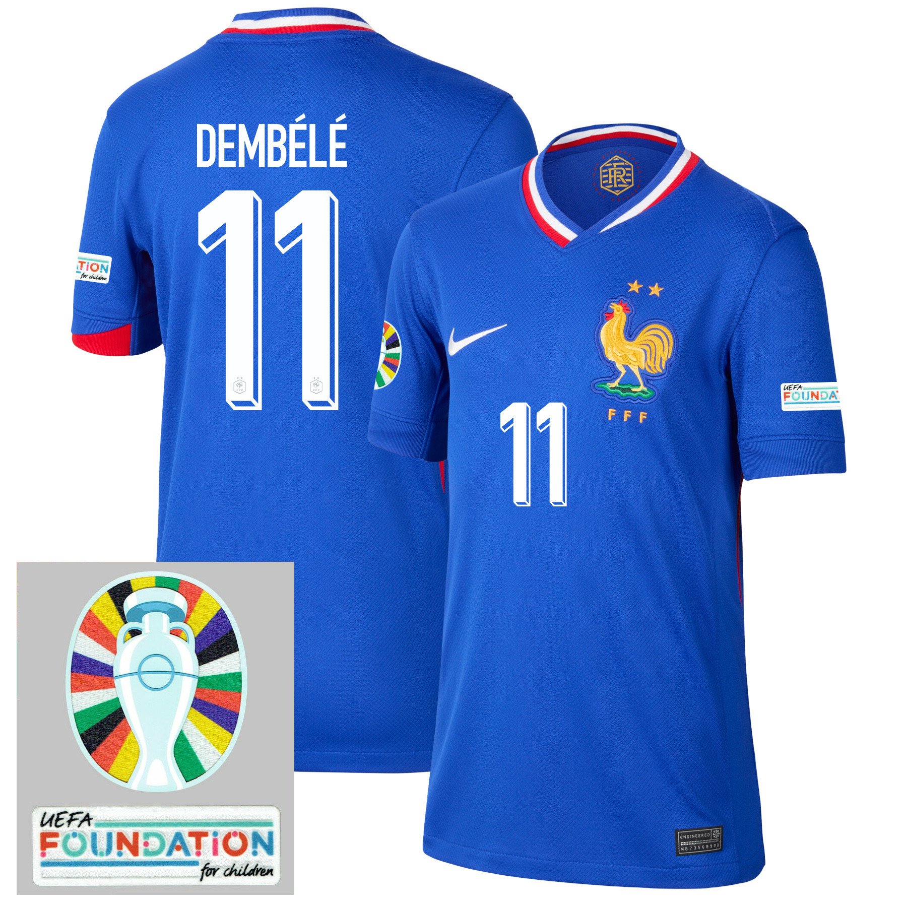 Ousmane Dembl 11 France National Team 2024/25 YOUTH Home Jersey – Euro UEFA Patch – Blue