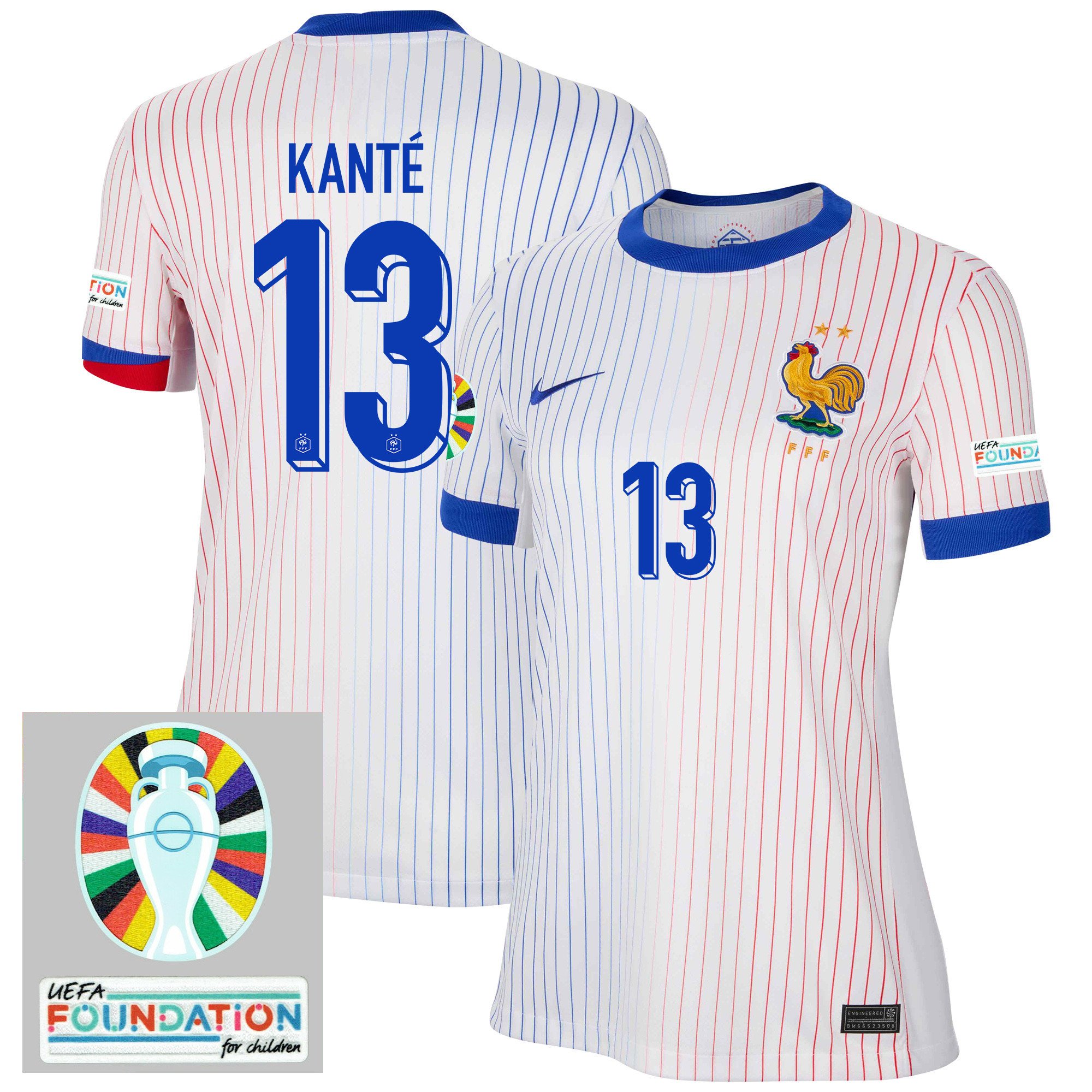 N'Golo Kant 13 France National Team 2024/25 Women's Away Jersey – Euro UEFA Patch – White