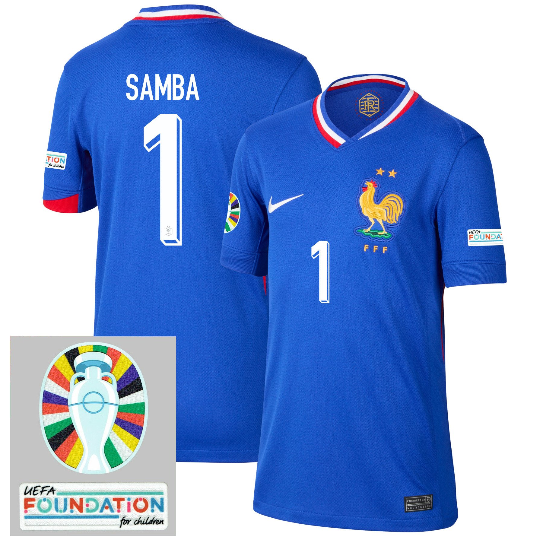 Brice Samba 1 France National Team 2024/25 YOUTH Home Jersey – Euro UEFA Patch – Blue
