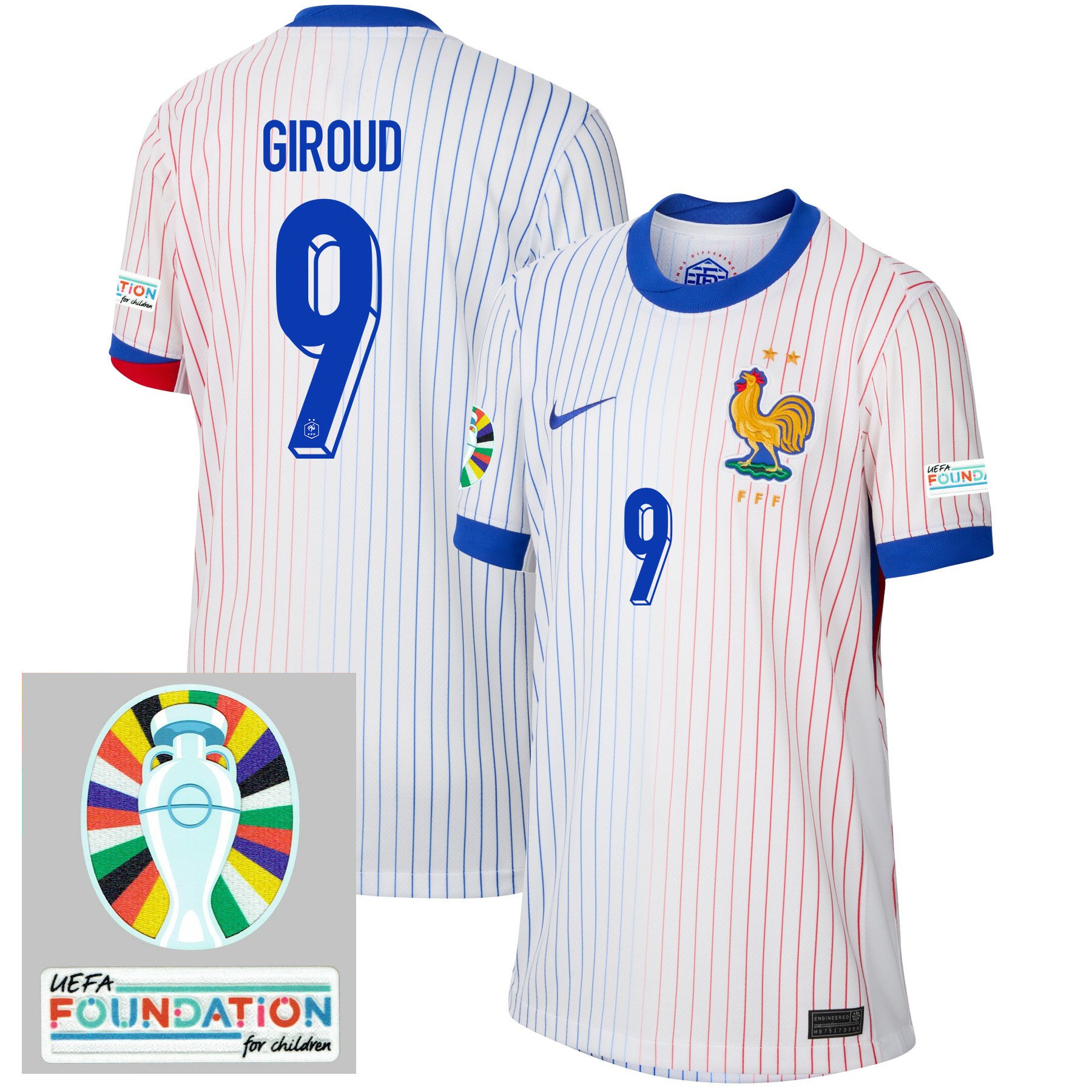 Olivier Giroud 9 France National Team 2024/25 YOUTH Away Jersey – Euro UEFA Patch – White